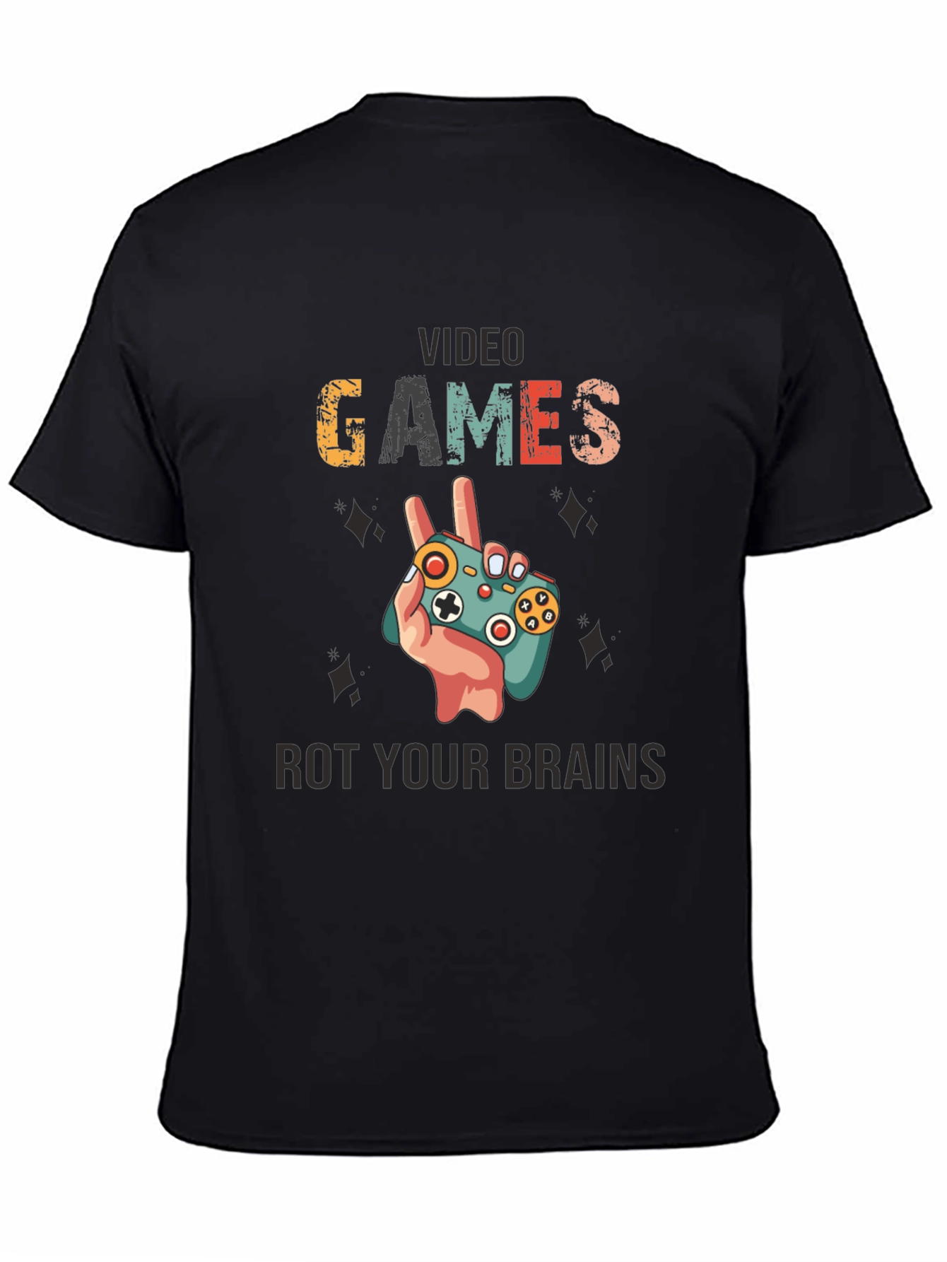 Black Video Games Rot Your Brains T-Shirt view 4