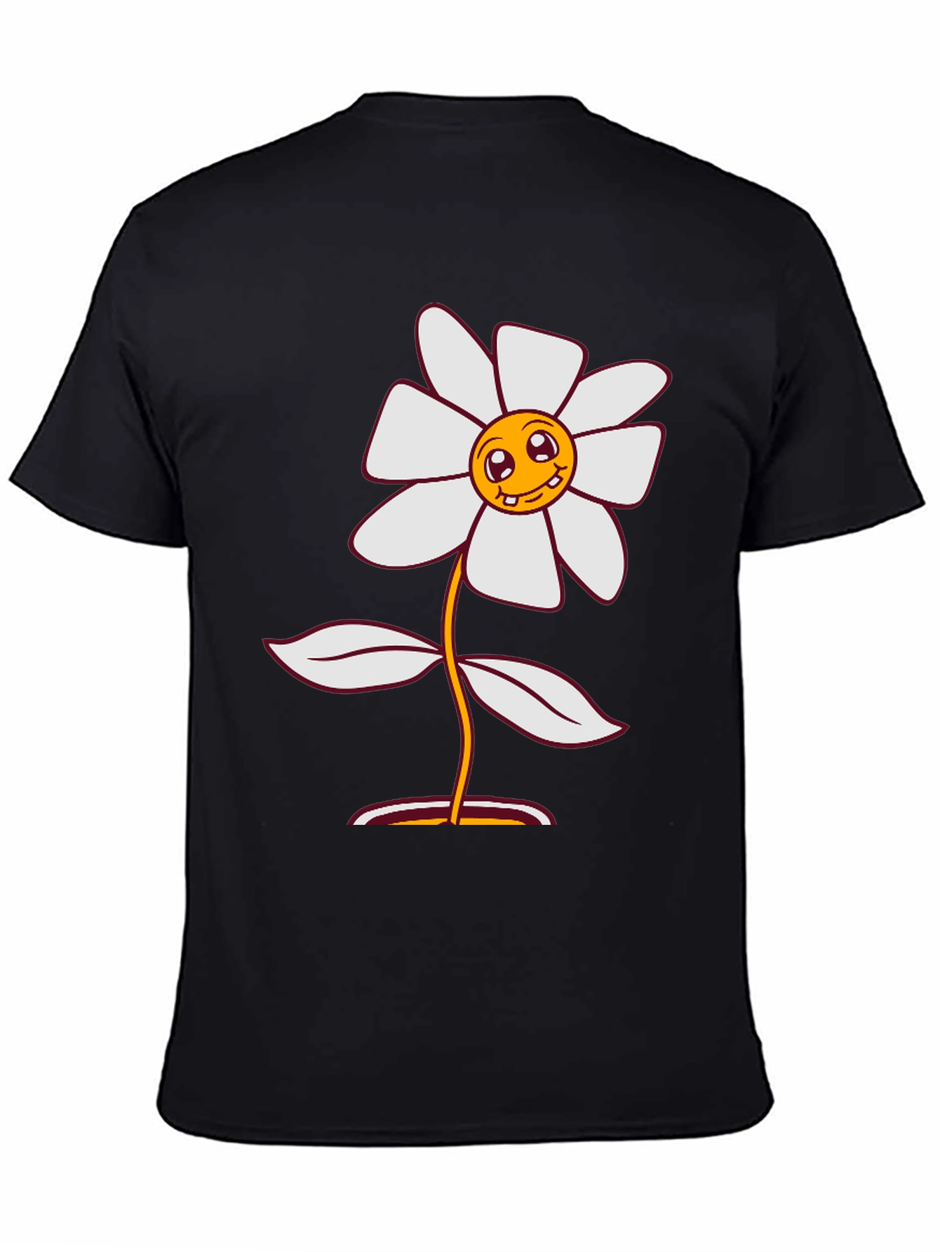 Black Smiley Flower Graphic Tee - Black Cotton Blend view 4