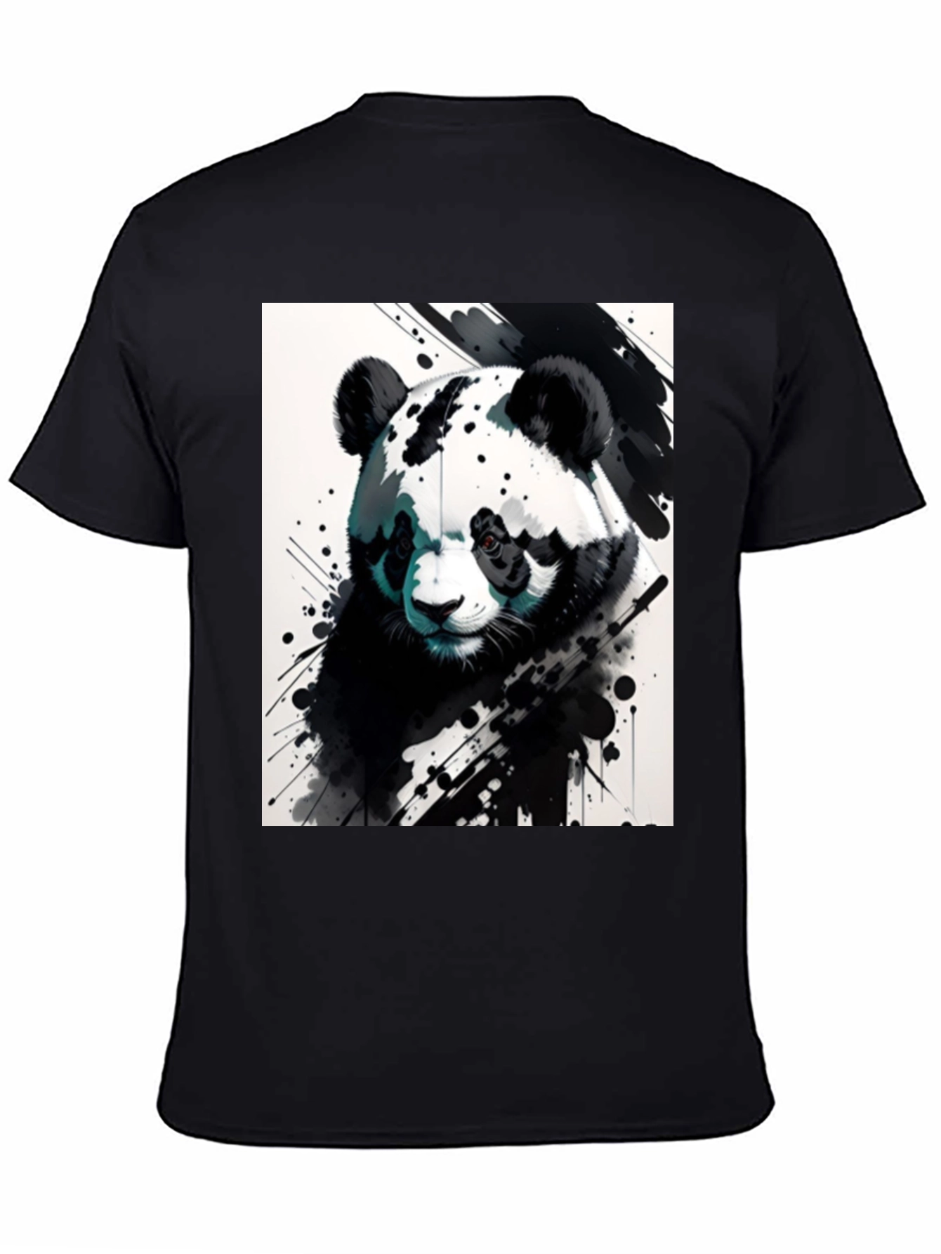 Black Panda Splash Art Black T-Shirt view 4