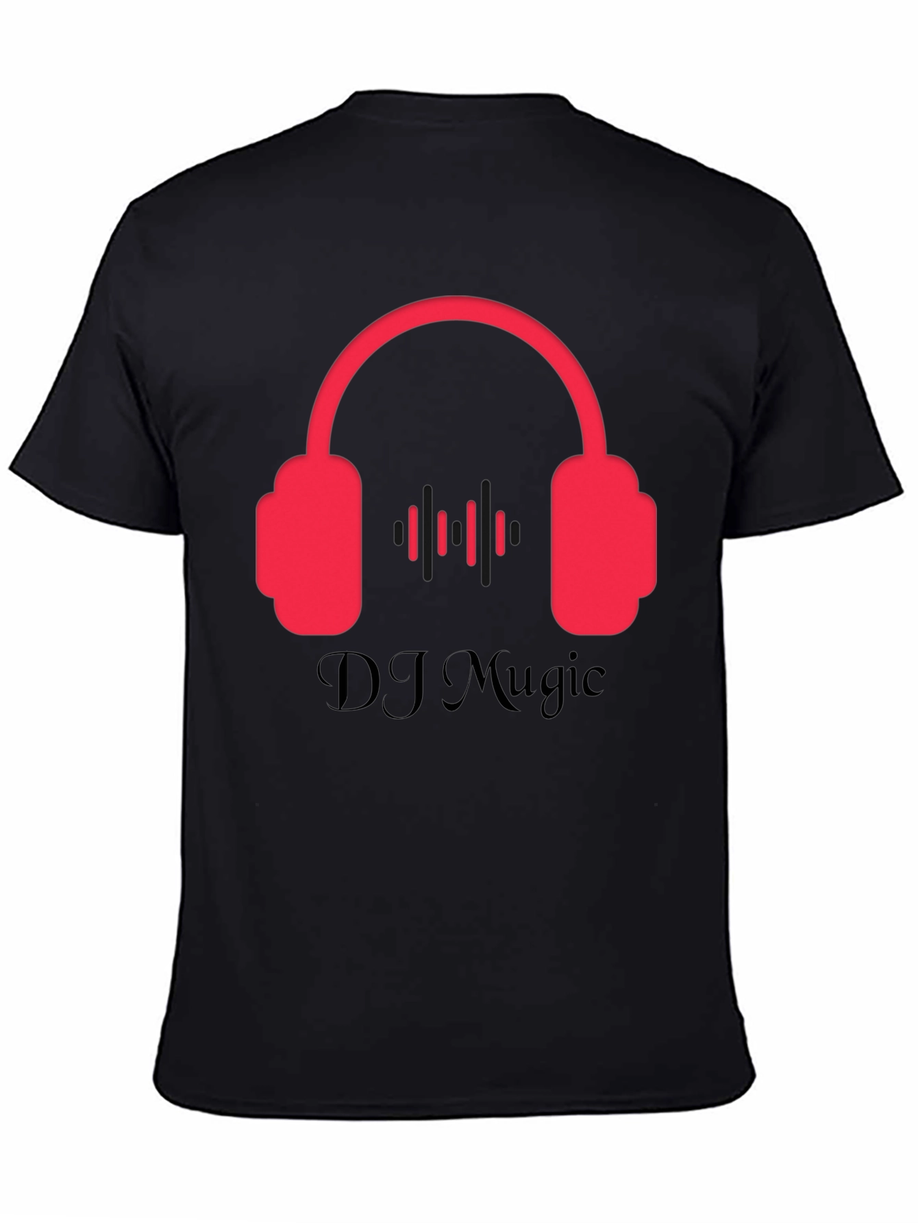 Black DJ Music Black T-Shirt with Headphone Design view 4