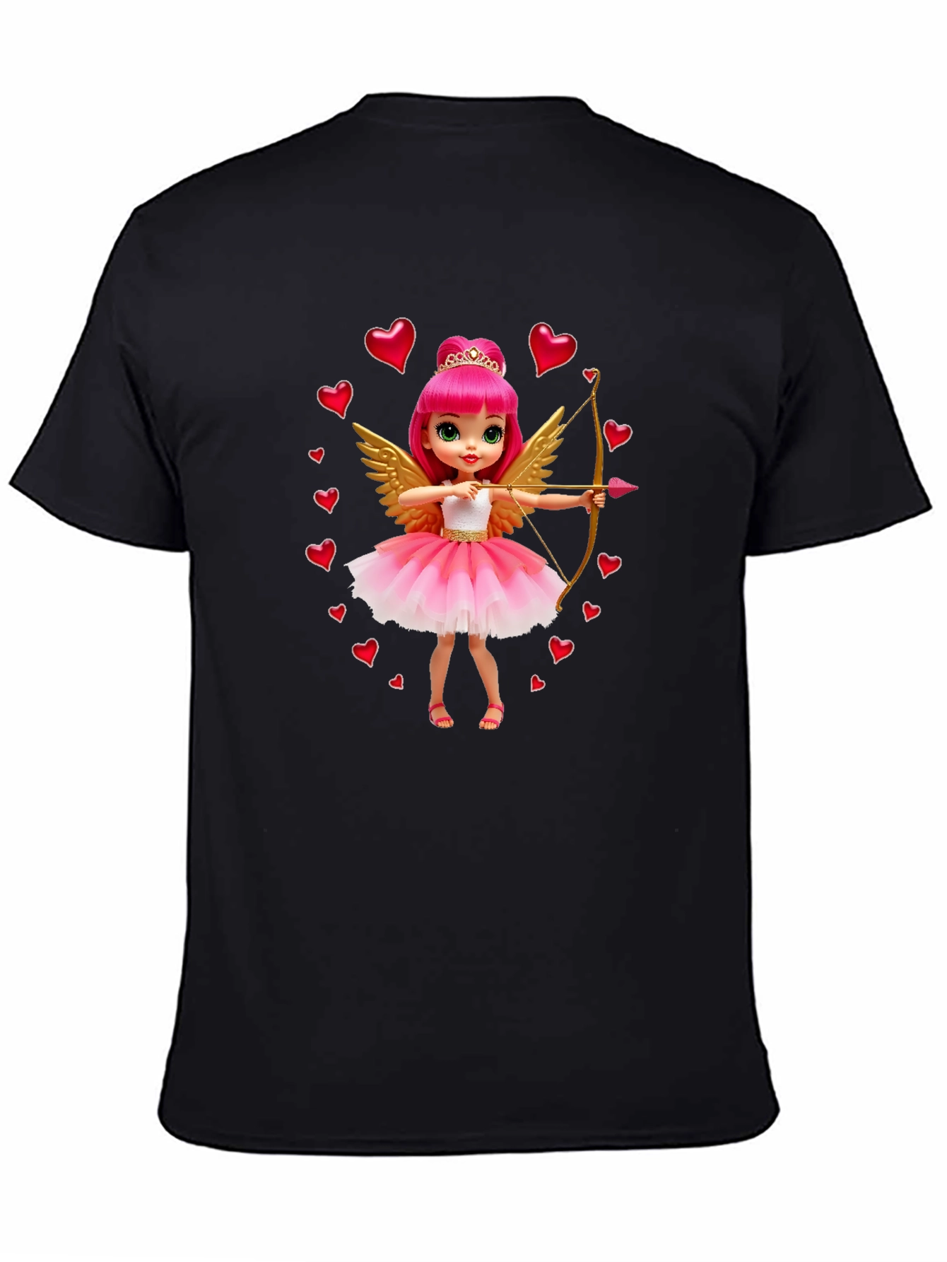 Black Valentine's Day Cupid Doll Graphic Tee - Black view 4