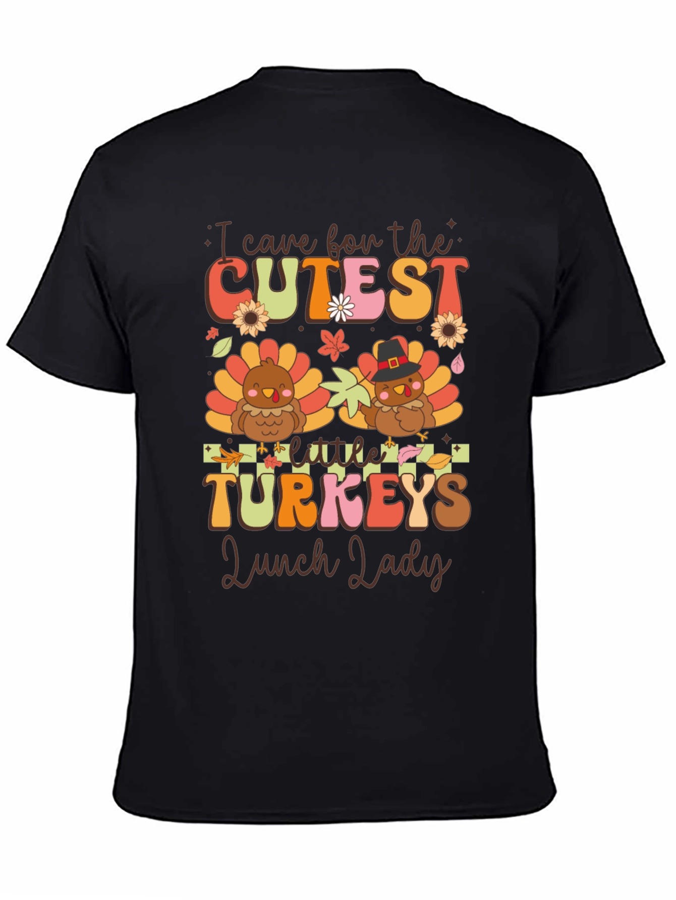 Black Cutest Little Turkeys Lunch Lady T-Shirt view 4