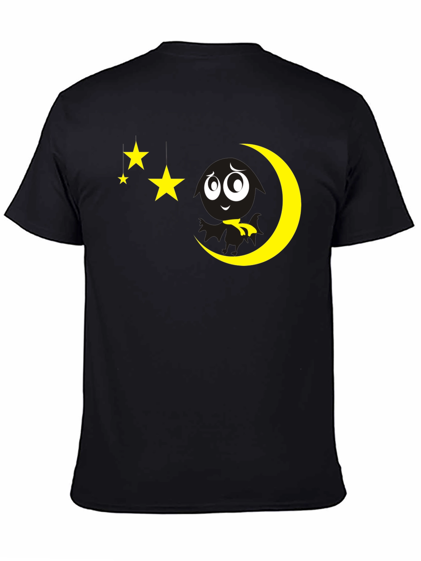 Black Night Sky Tee: Moon & Stars Graphic Black T-Shirt view 4