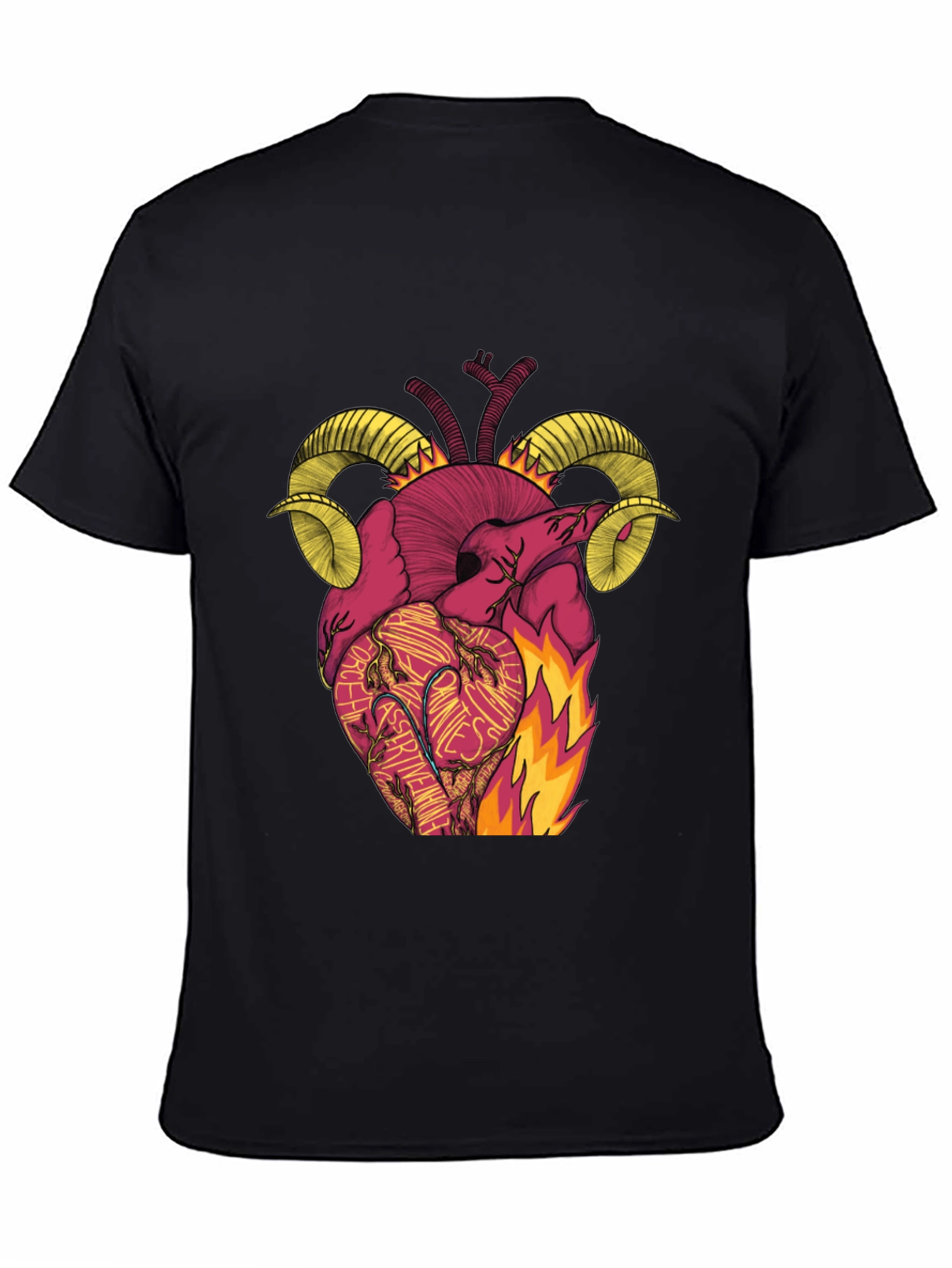 Black Fiery Heart Ram Horn Graphic Tee view 4
