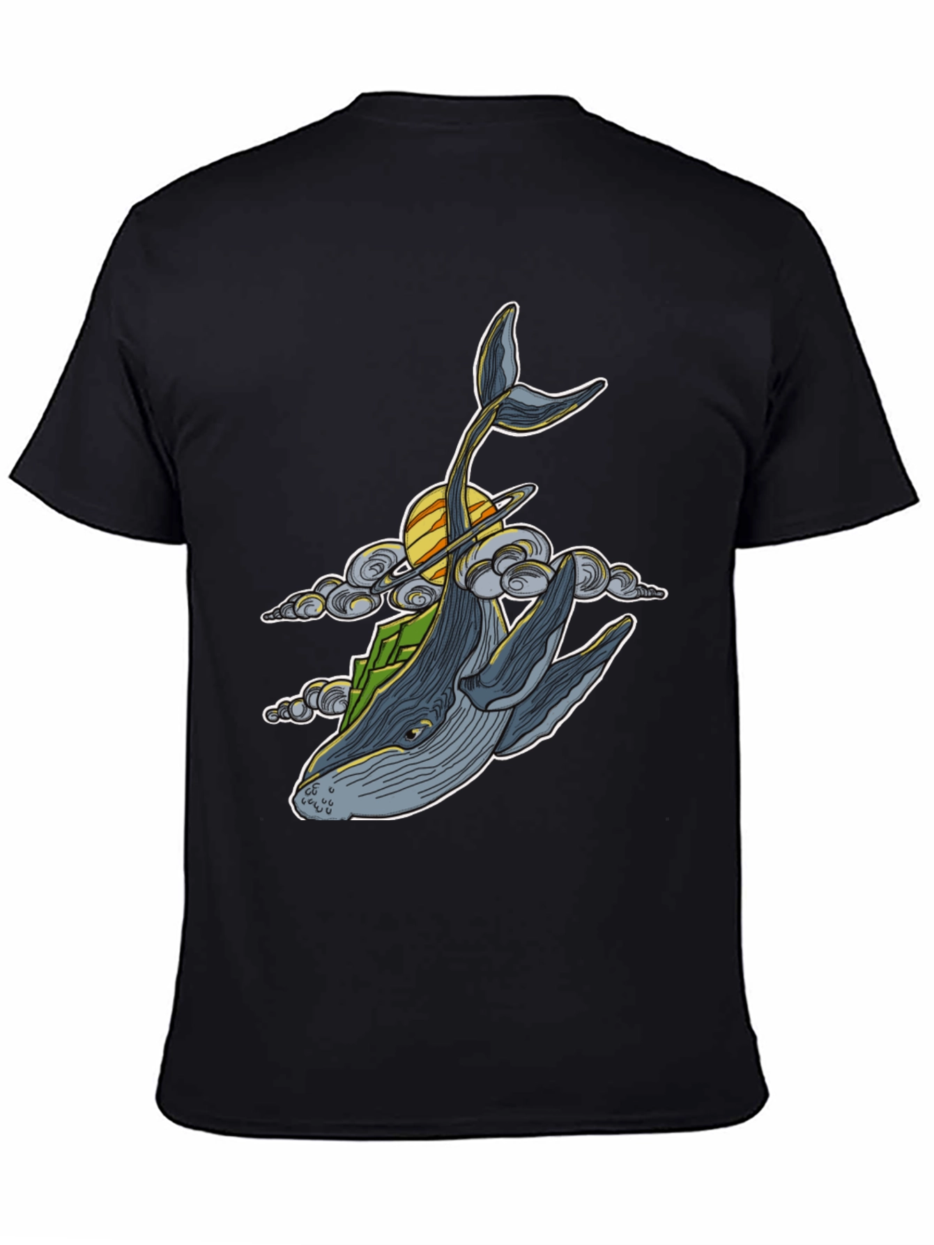 Black Whimsical Whale T-Shirt - Celestial Ocean Design view 4