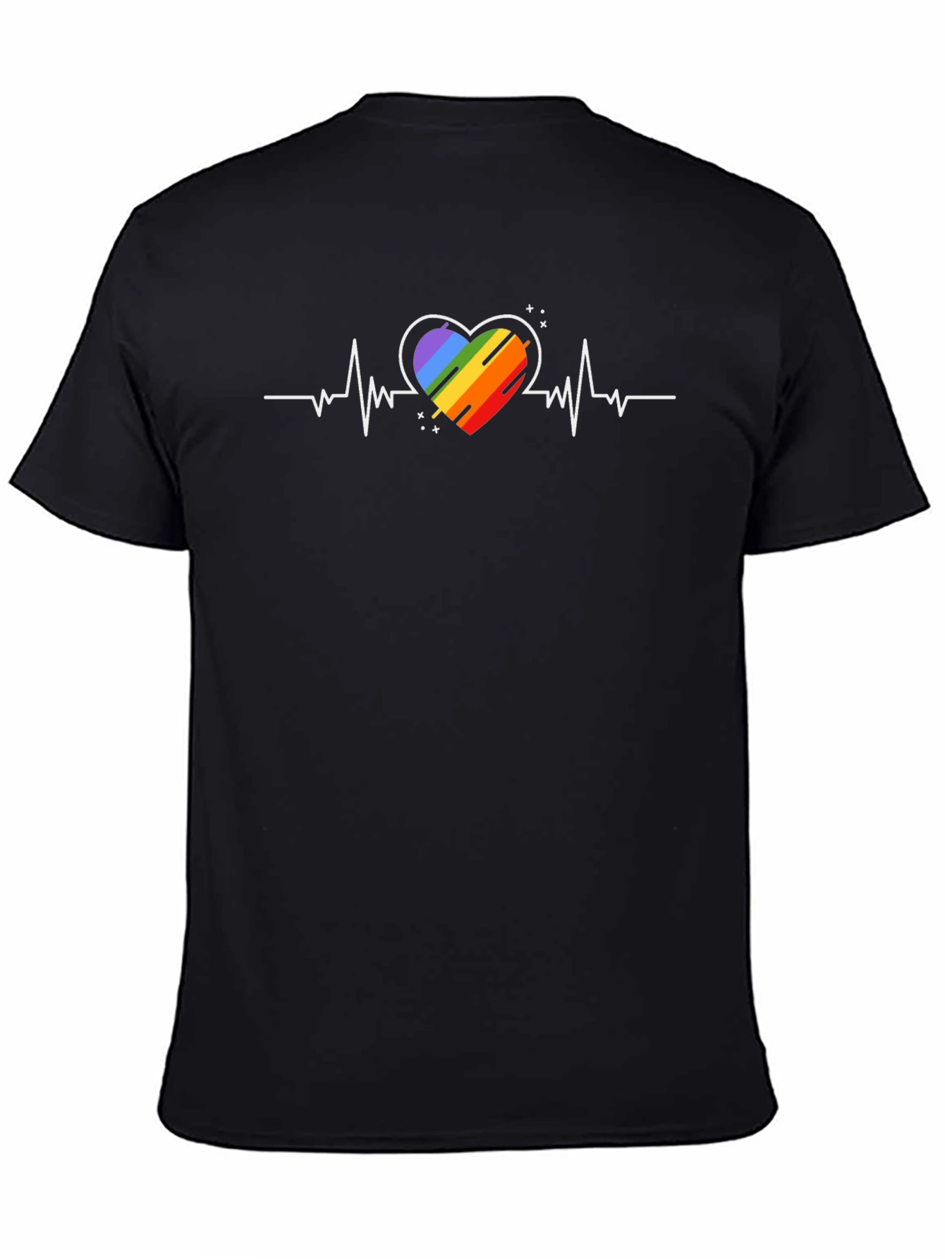 Black Rainbow Heartbeat T-Shirt - Pride Love Tee view 4
