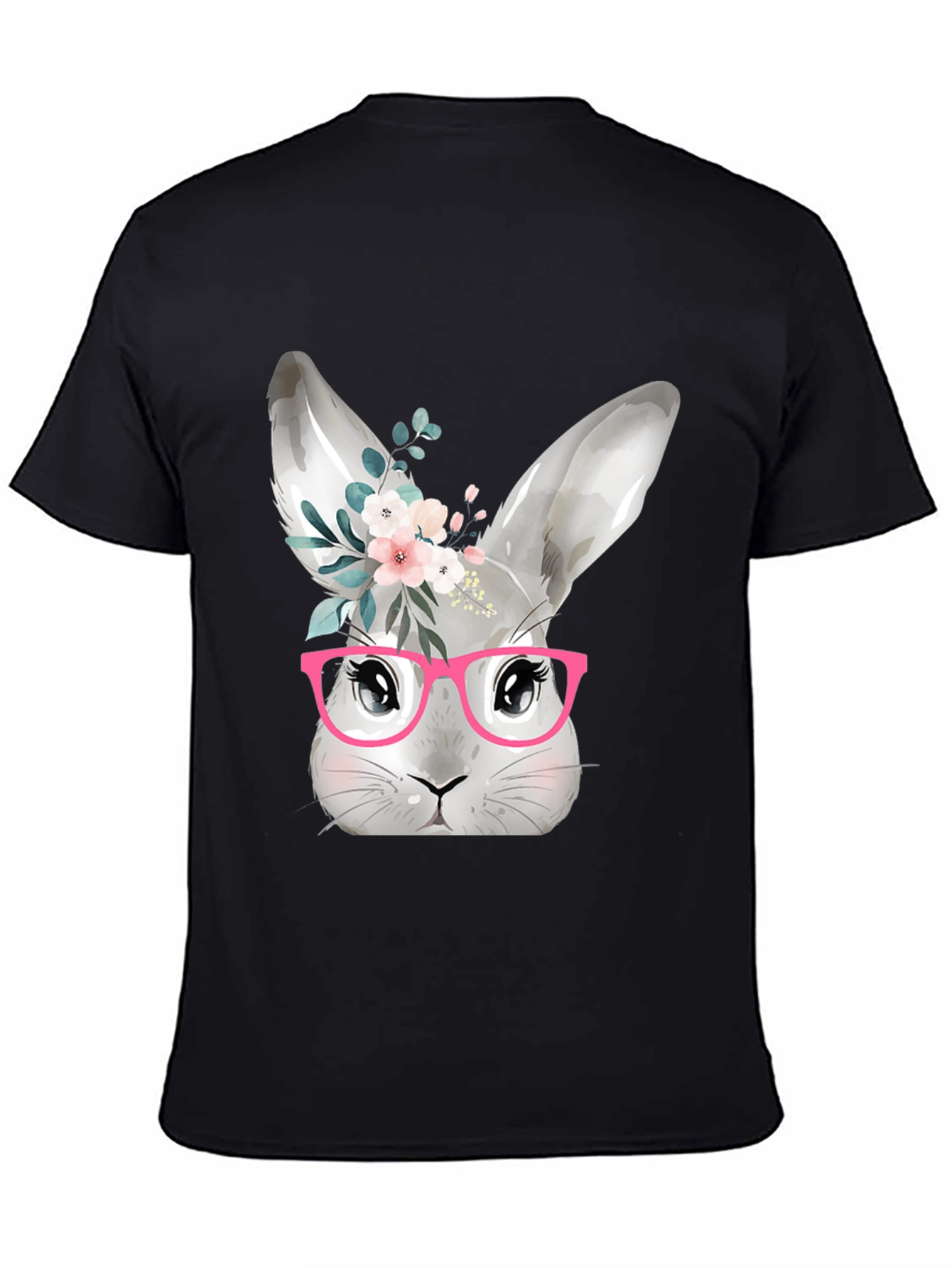 Black Cute Bunny with Glasses T-Shirt - Black view 4