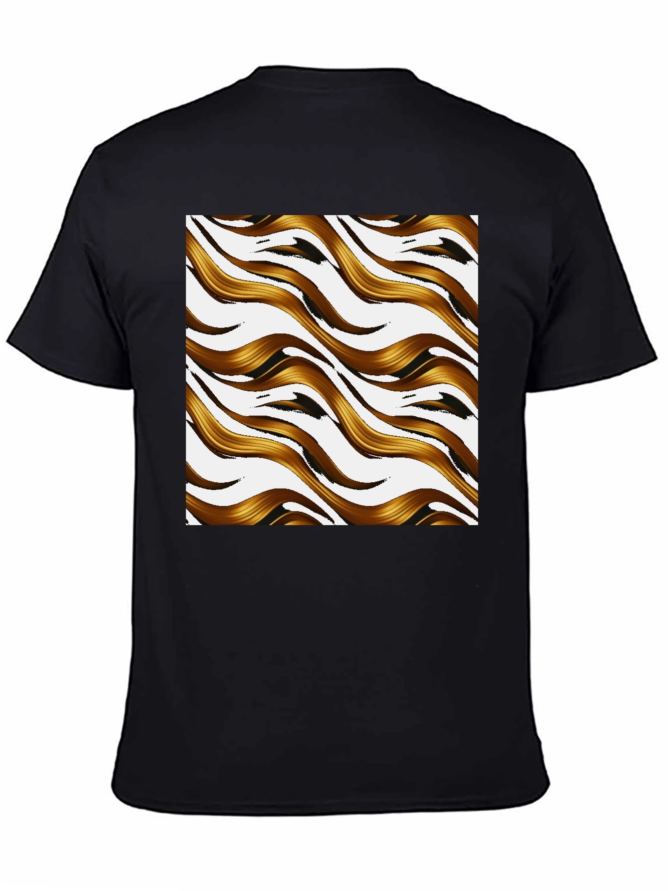 Black Golden Waves Graphic Print Black T-Shirt view 4