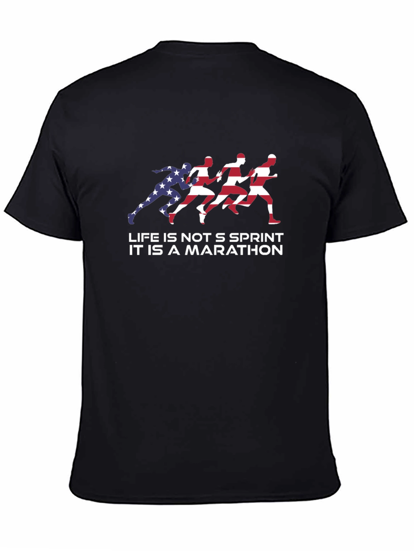 Black Motivational Marathon Runner USA Flag T-Shirt view 4