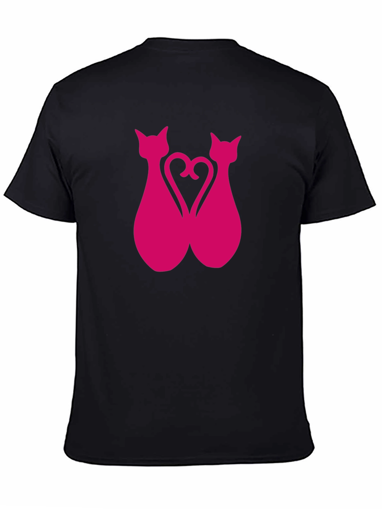 Black Pink Cat Silhouette Heart Graphic Tee view 4