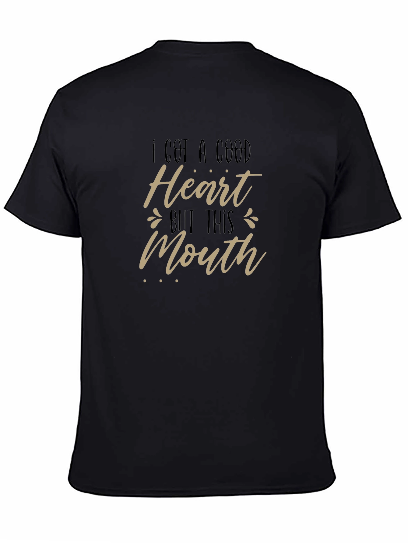 Black Funny "Good Heart But This Mouth" Black Graphic Tee view 4