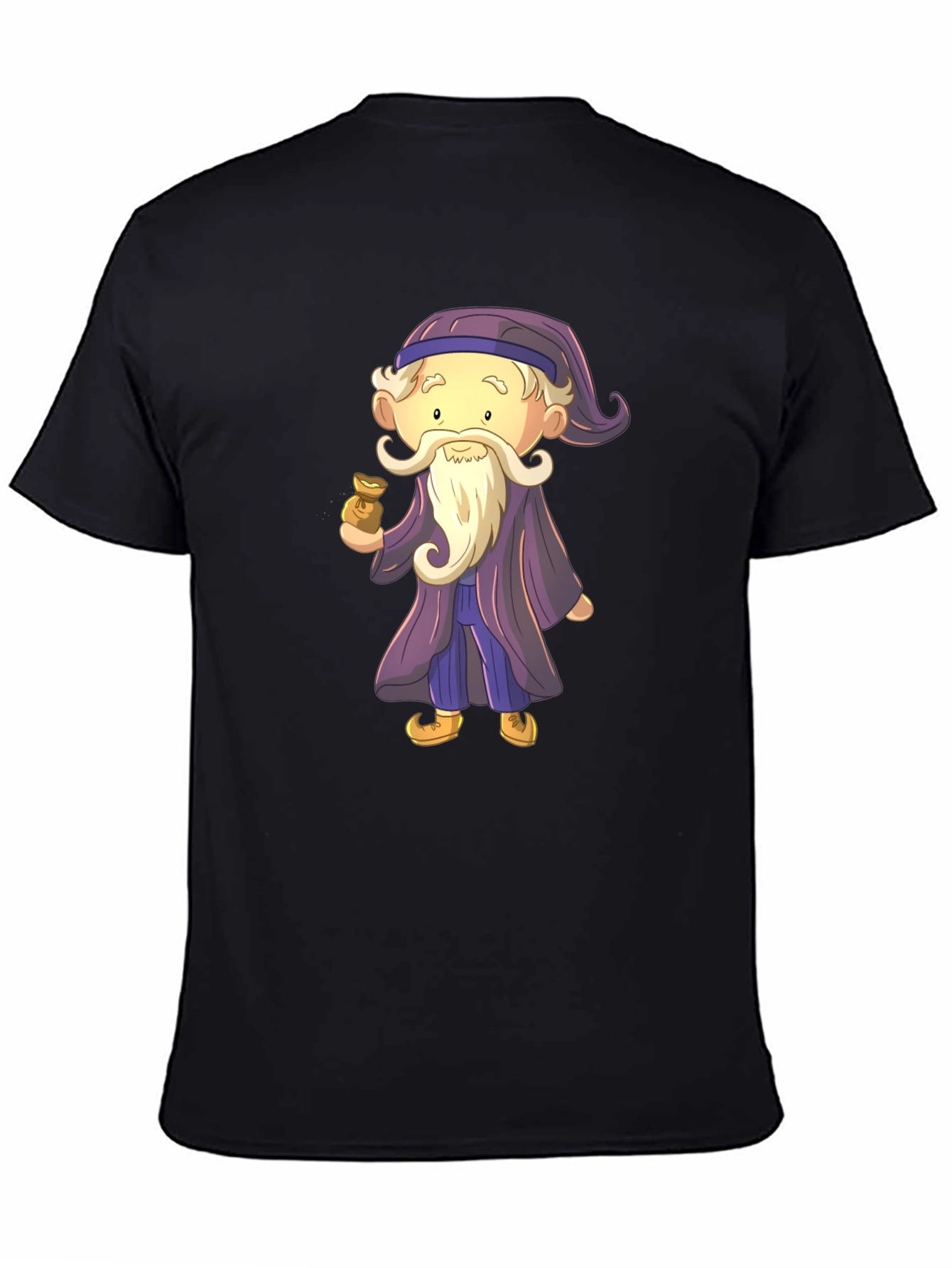Black Cartoon Wizard Graphic Tee - Black Cotton T-Shirt view 4