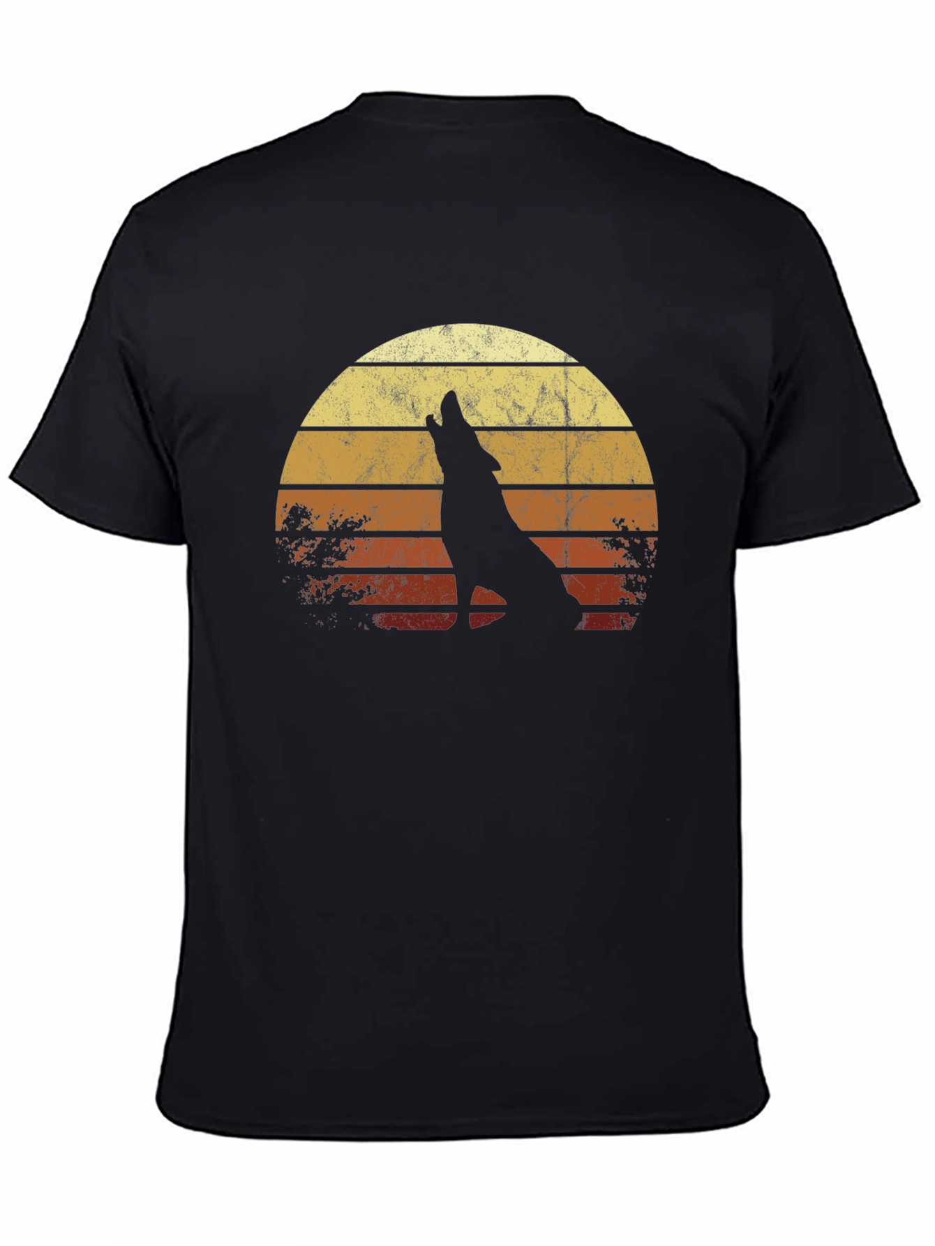 Black Retro Wolf Sunset Graphic Tee - Black view 4