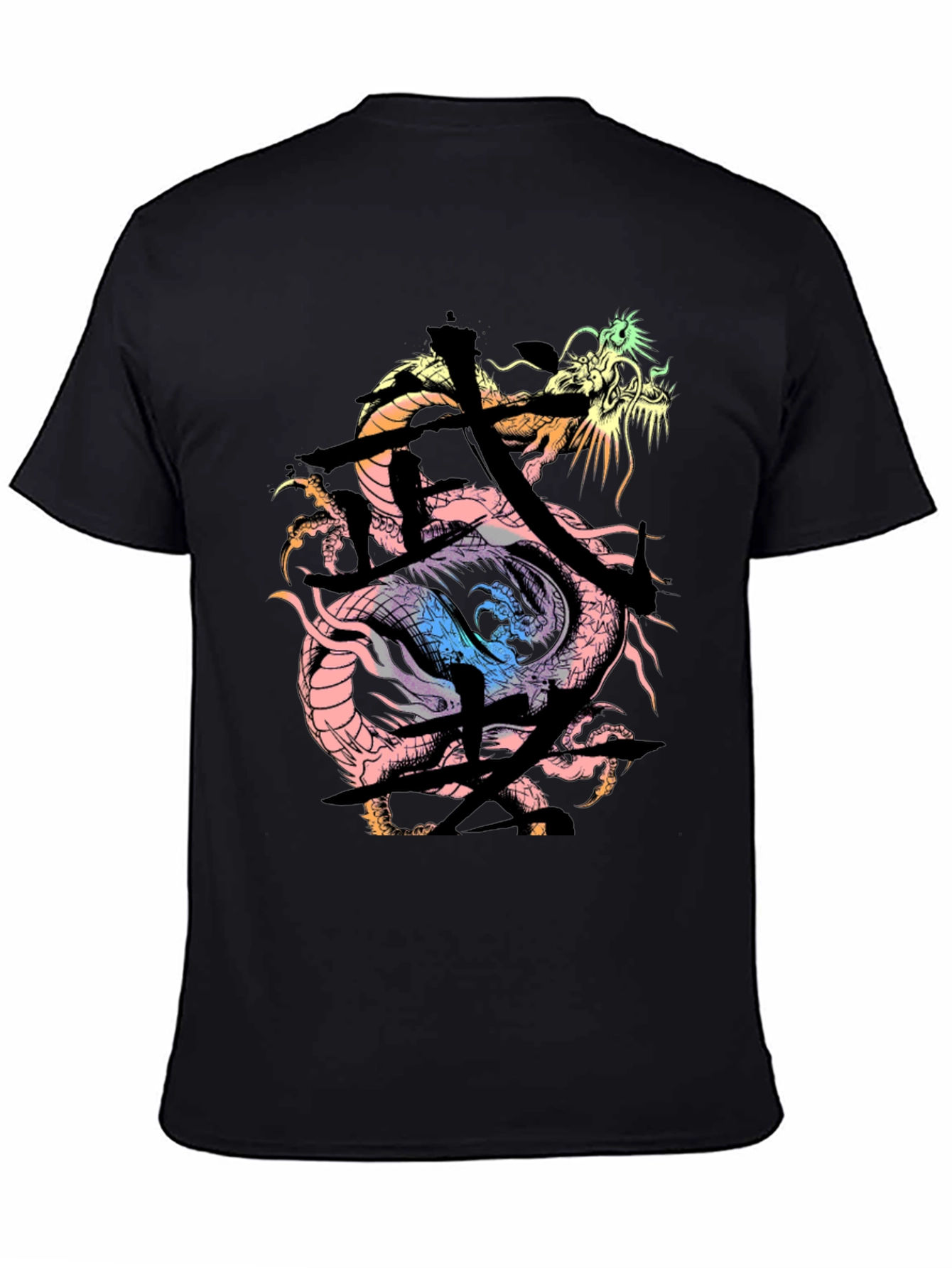Black Dragon Kanji Graphic Print Black T-Shirt view 4