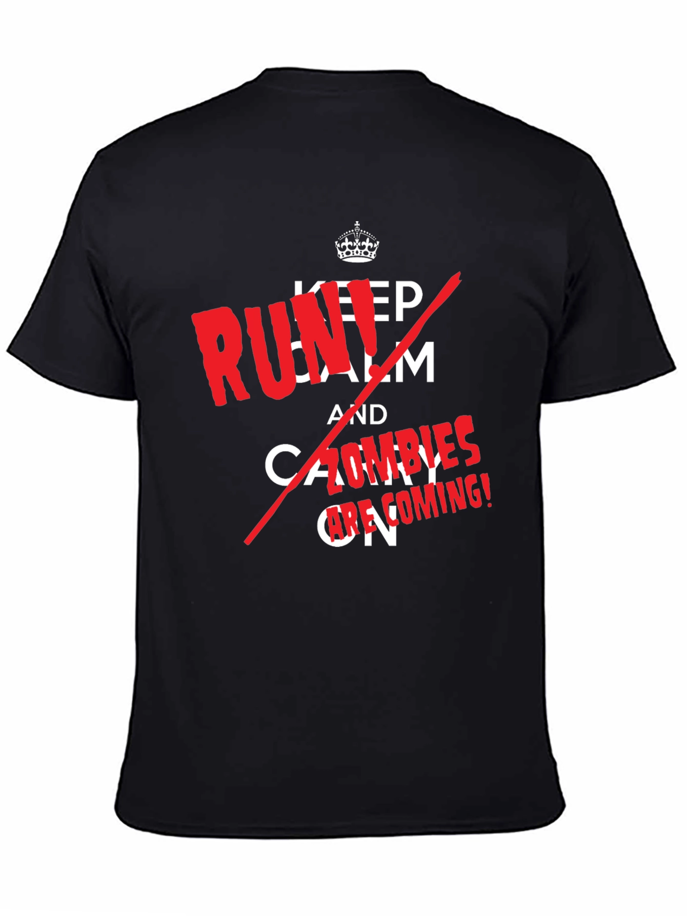 Black Keep Calm, Zombies are Coming! Novelty T-Shirt view 4