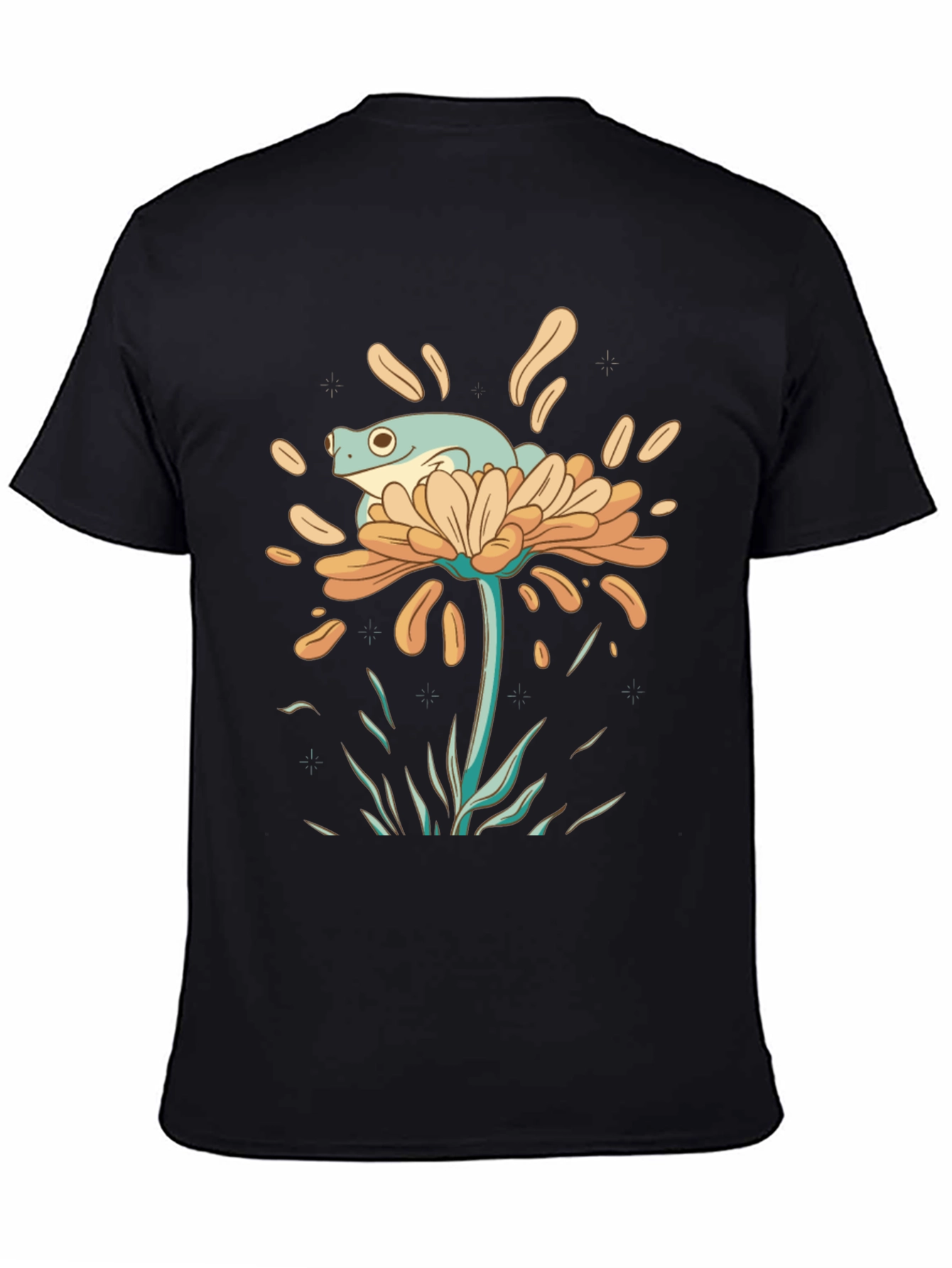 Black Frog on Flower Graphic Tee - Black Cotton T-Shirt view 4
