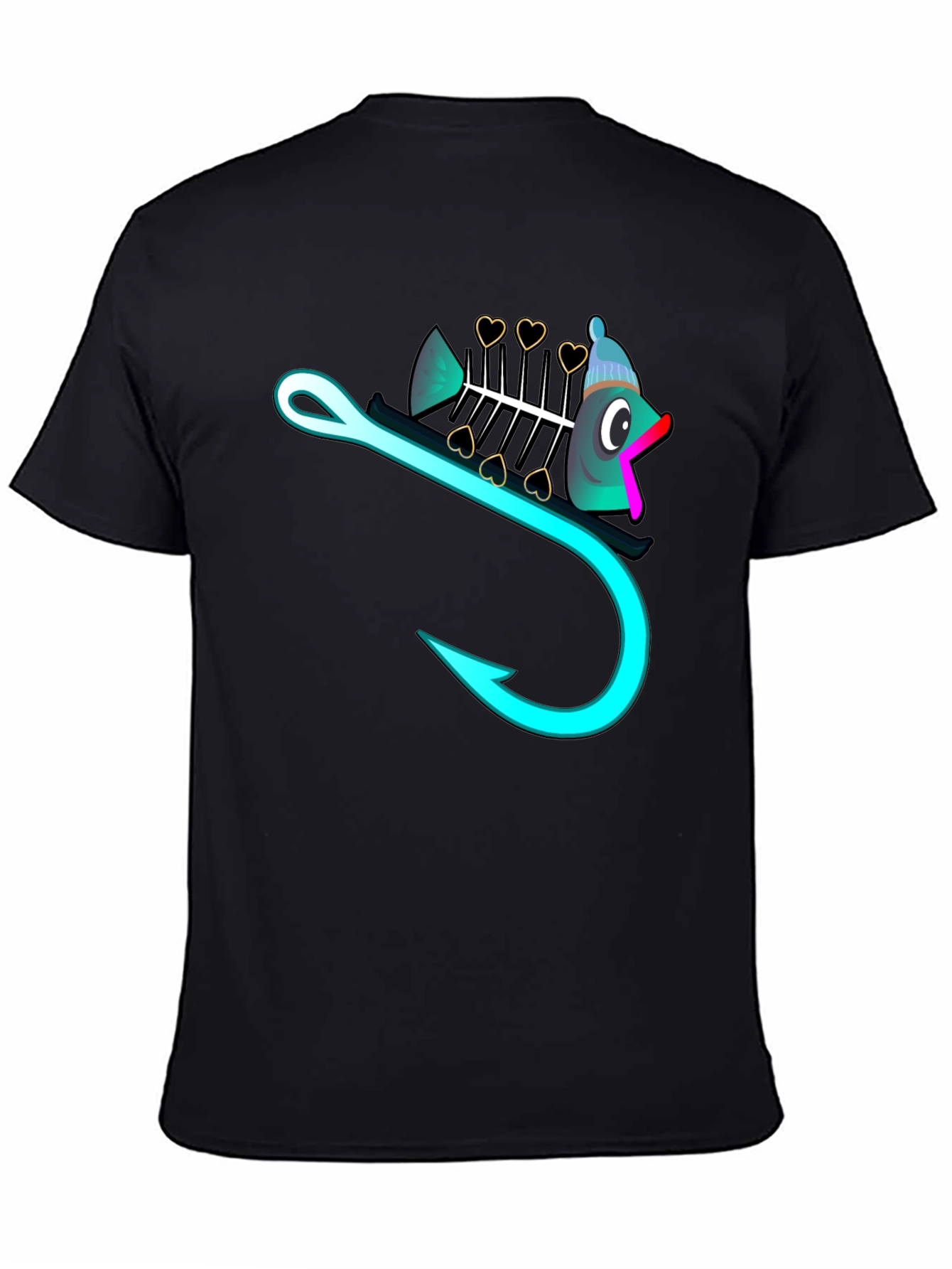 Black Funny Fishbone Hook Graphic T-Shirt view 4