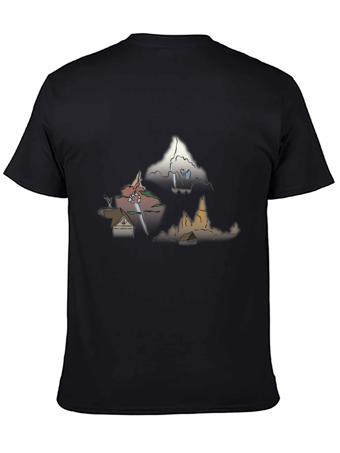 Black Men's Graphic Tee - Cartoon Landscape Print view 4