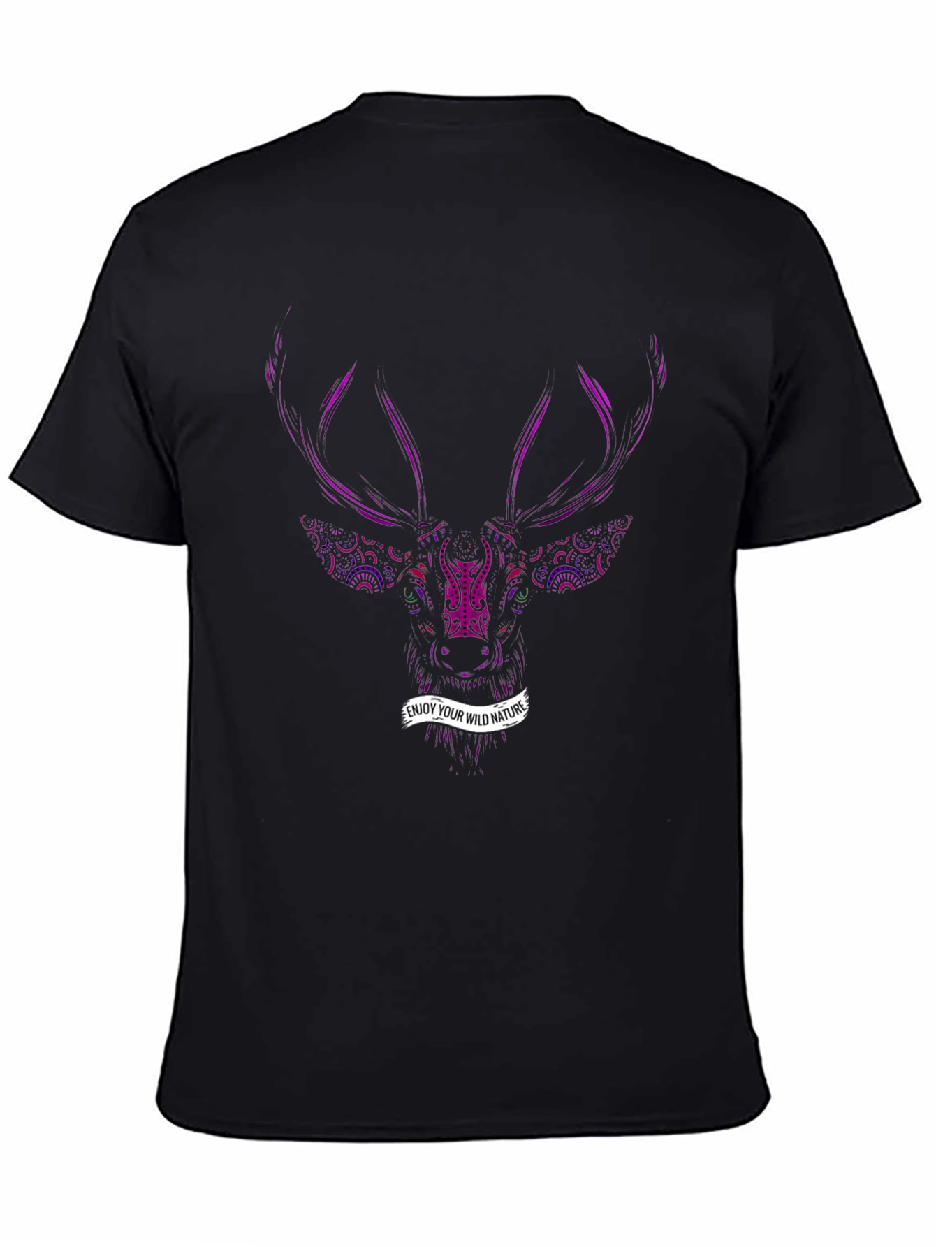 Black Nature Lover Black T-Shirt with Deer Print view 4