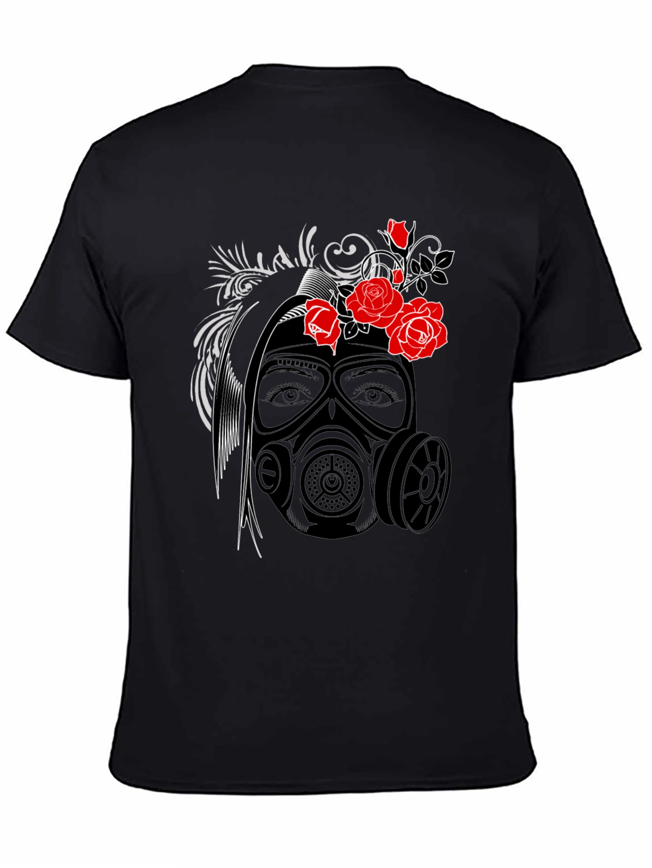 Black Gas Mask Rose Graphic T-Shirt view 4