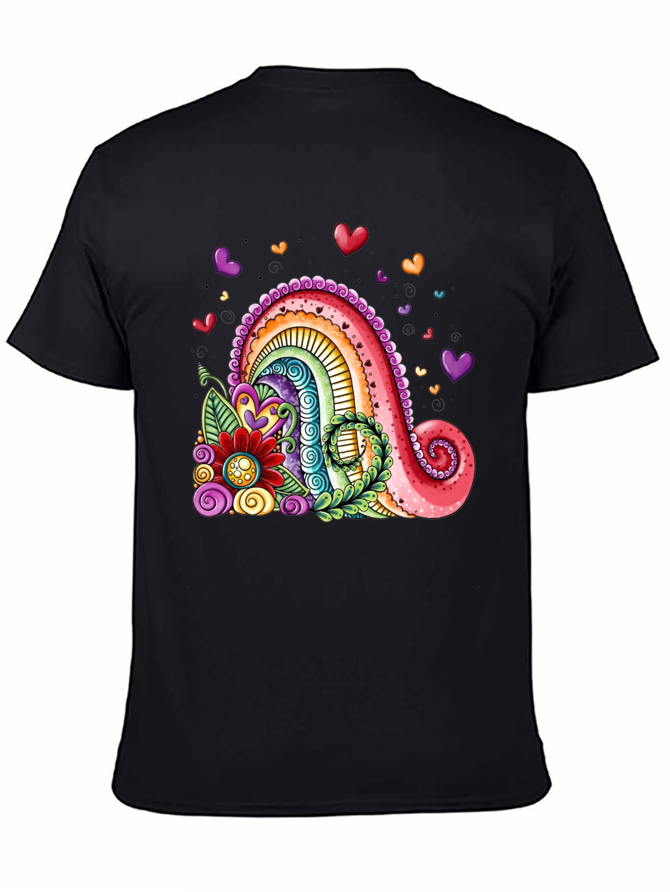 Black Colorful Rainbow Hearts Graphic Tee view 4