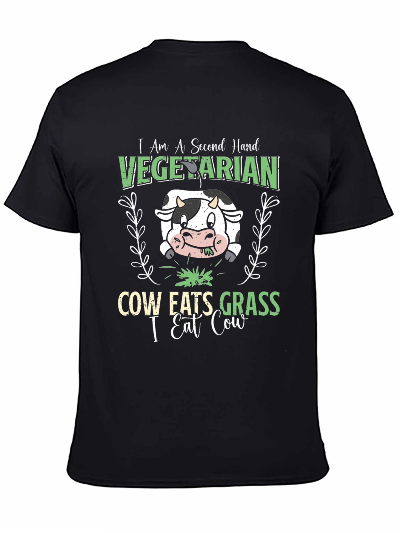 Black Second Hand Vegetarian Funny Cow Graphic T-Shirt view 4