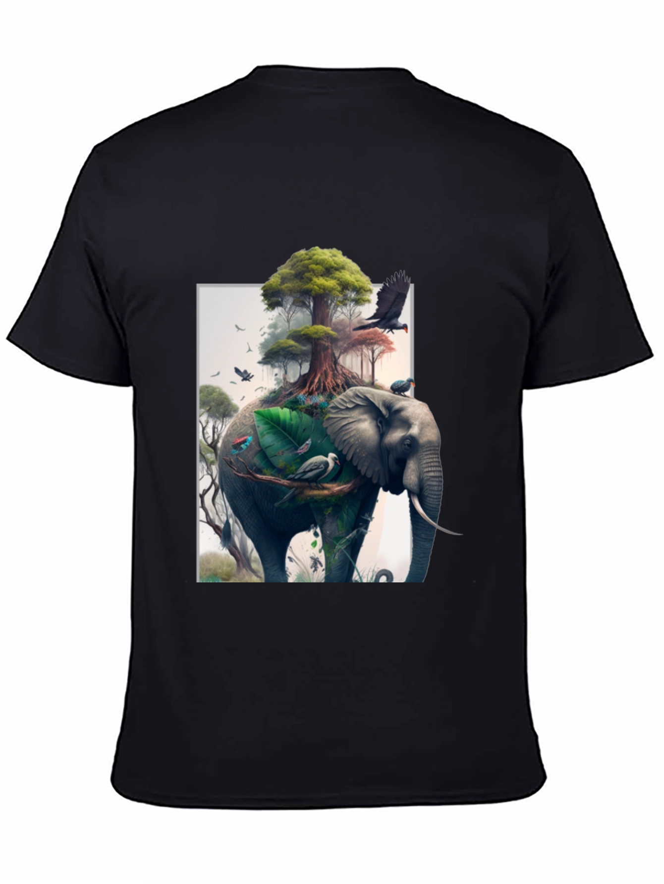 Black Nature Elephant Print Black T-Shirt view 4