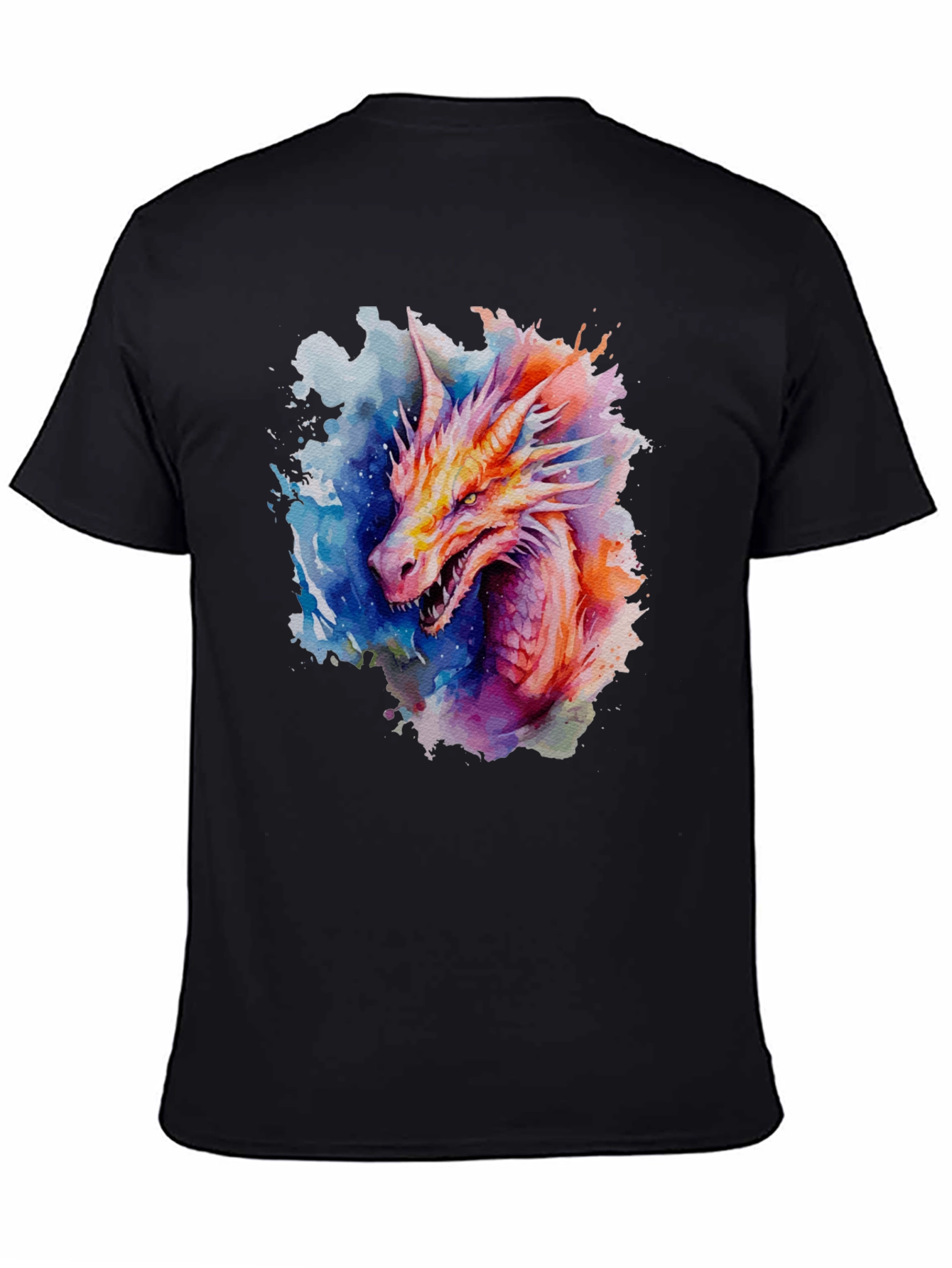 Black Watercolor Dragon Graphic Black T-Shirt view 4