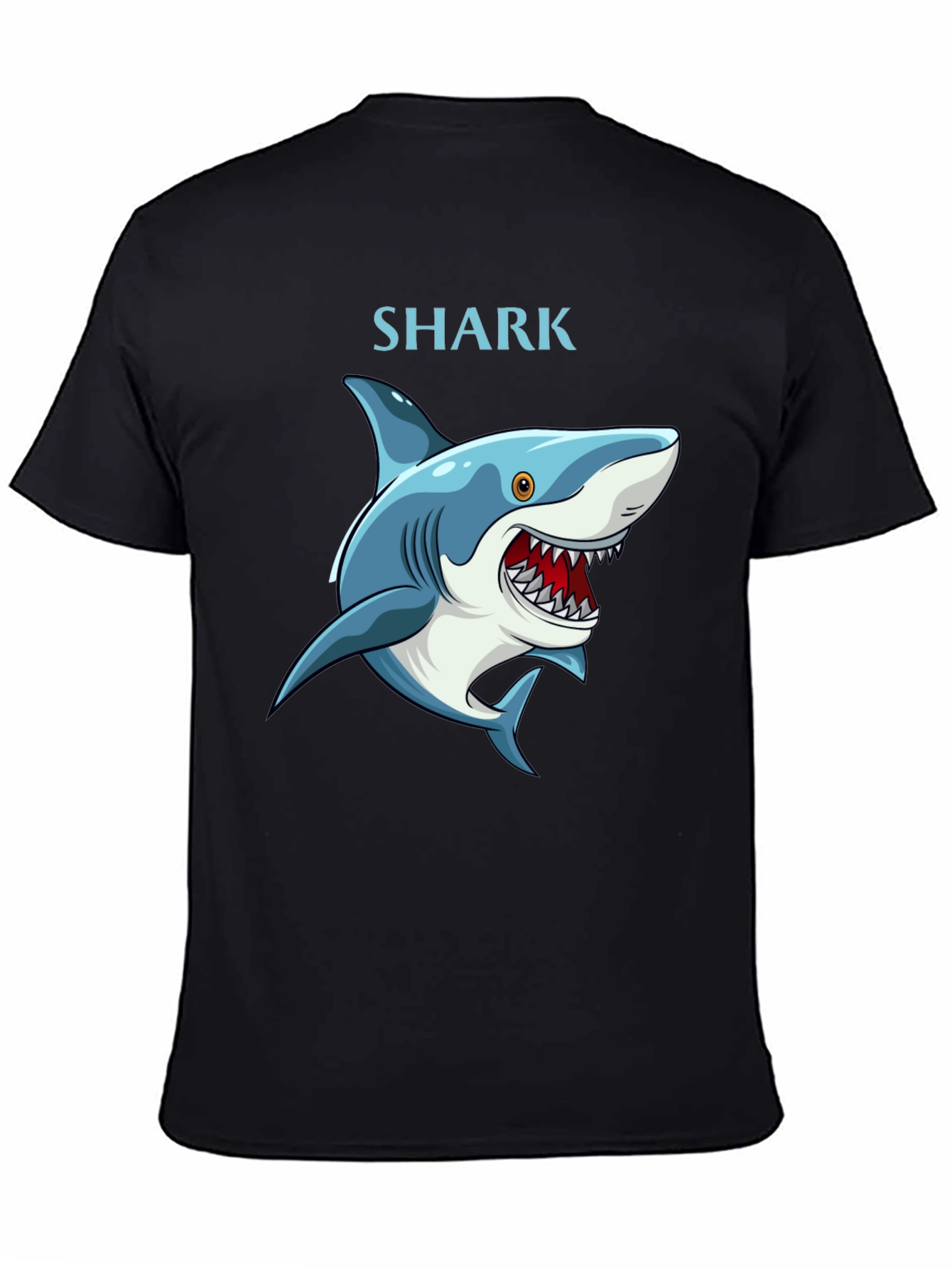 Cartoon Shark Graphic T-Shirt - Black Cotton Tee - 4