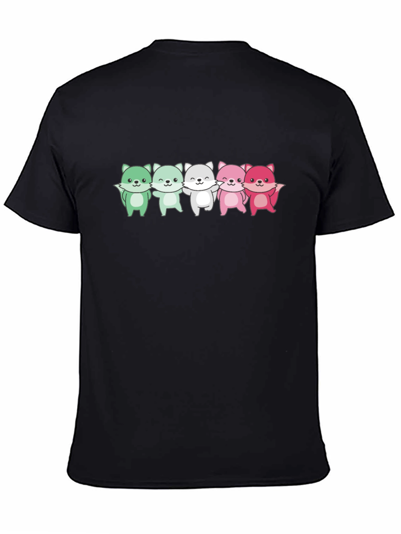 Black Cute Cartoon Foxes Black T-Shirt view 4