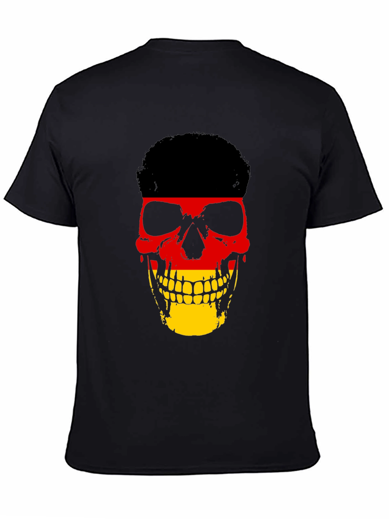 Black German Flag Skull Graphic Tee - Black Cotton T-Shirt view 4