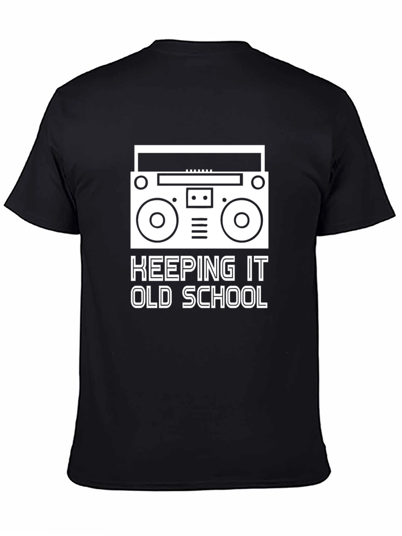 Black Keeping It Old School T-Shirt - Retro Boombox Design view 4