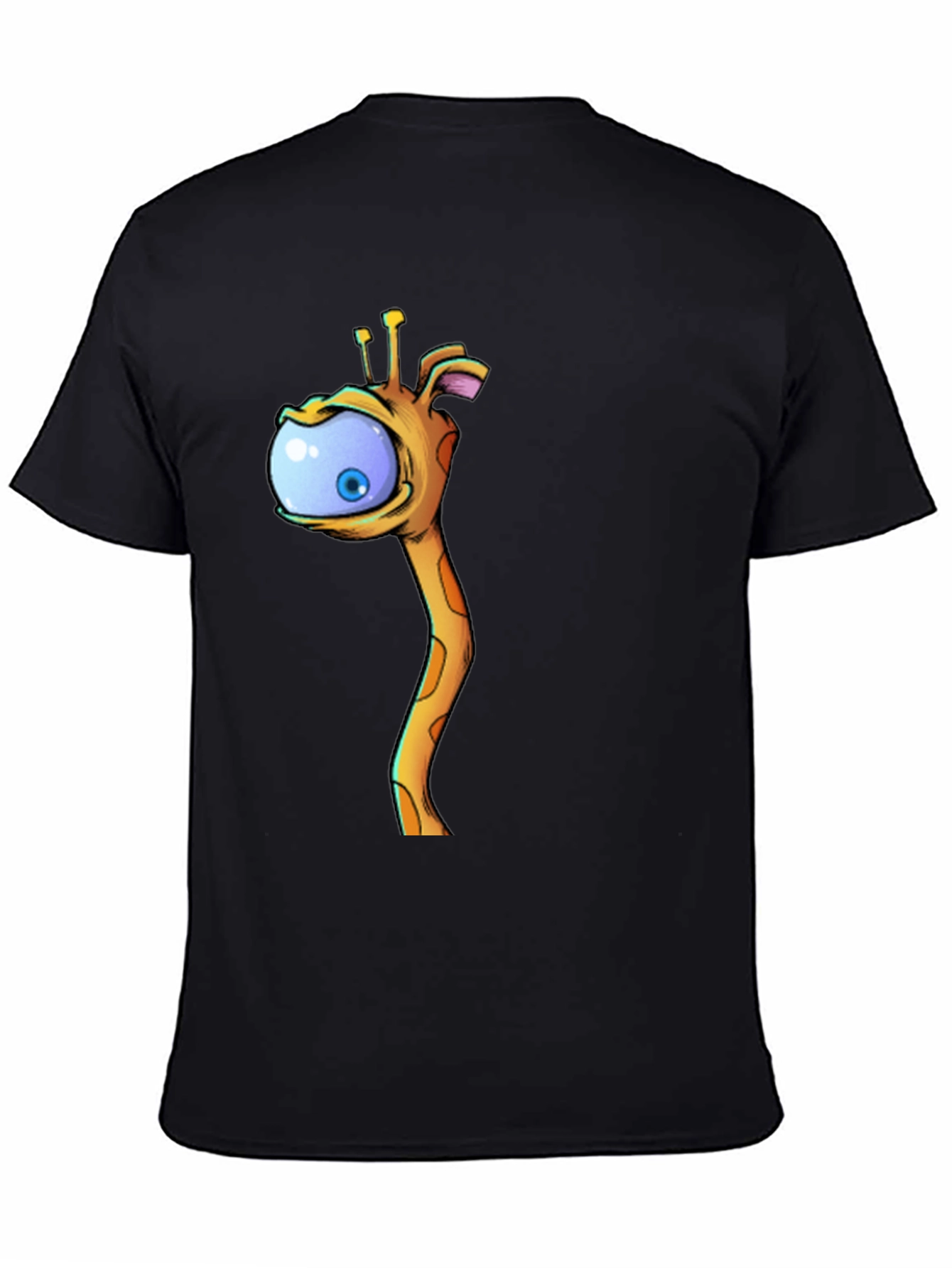 Black Cartoon Giraffe Eye T-Shirt - Black Cotton Tee view 4