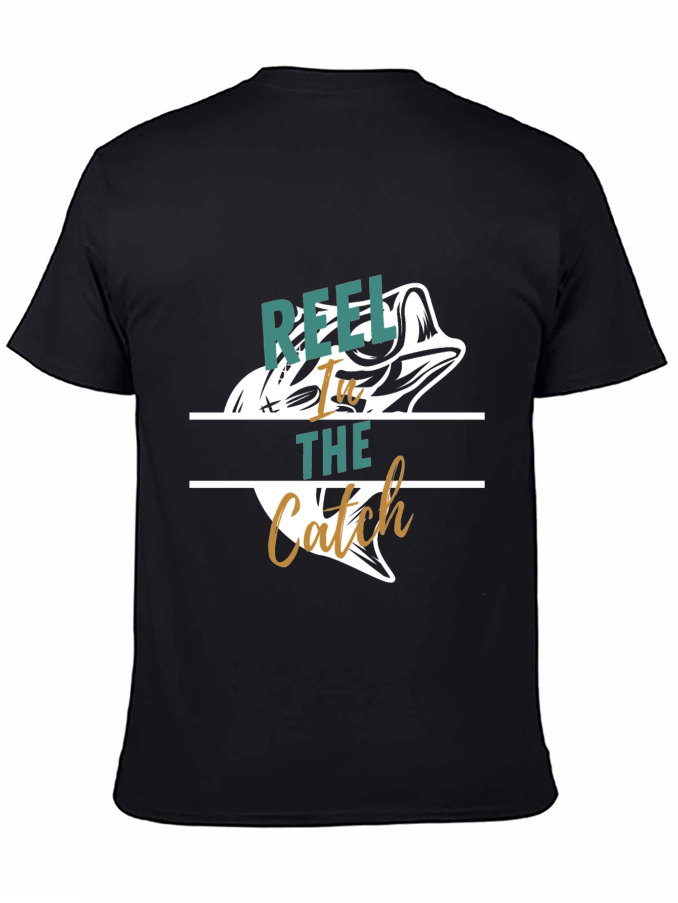 Black Reel It In Catch Fish Graphic Tee view 4