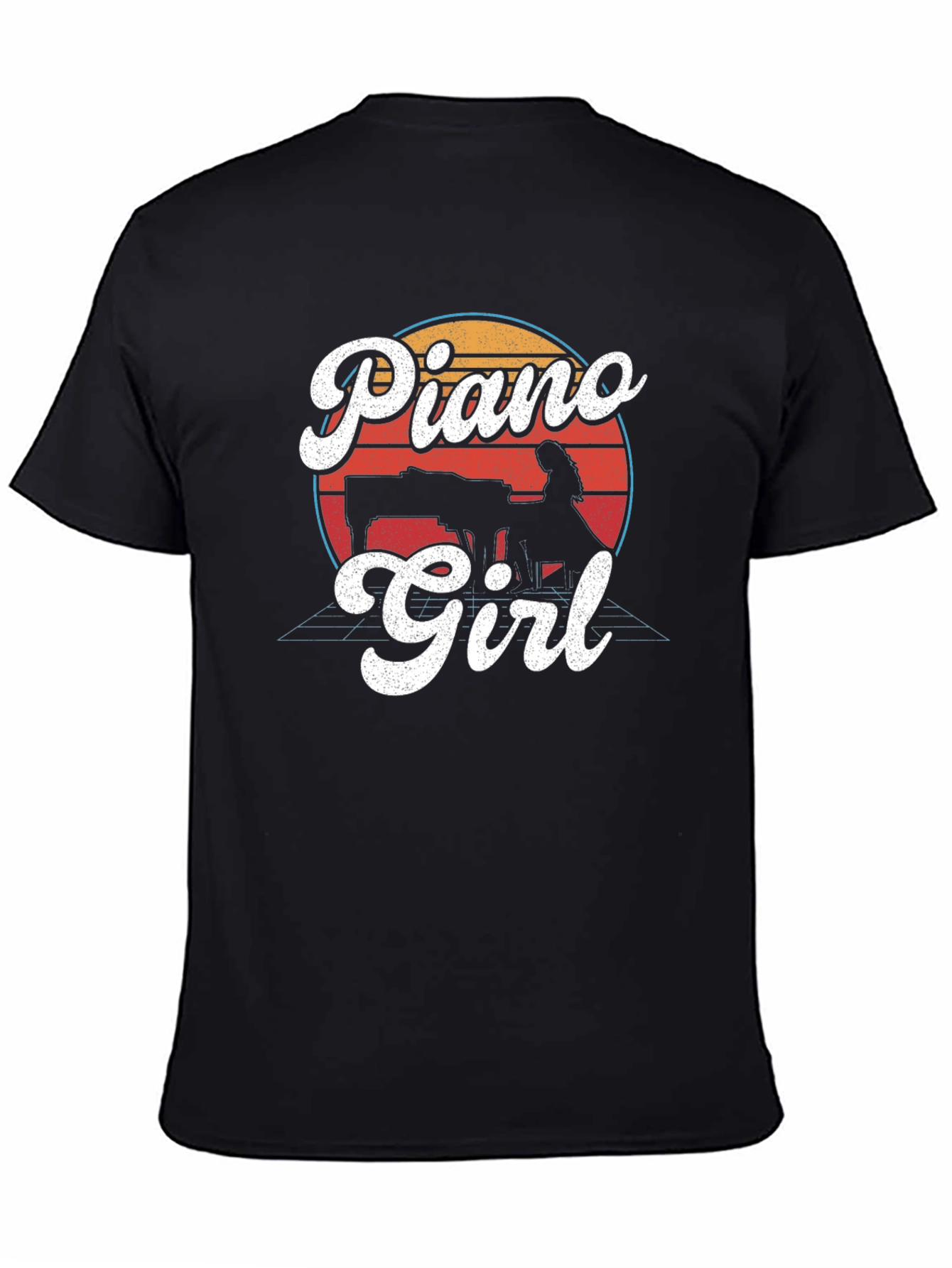Black Retro Piano Girl Graphic T-Shirt - Black view 4