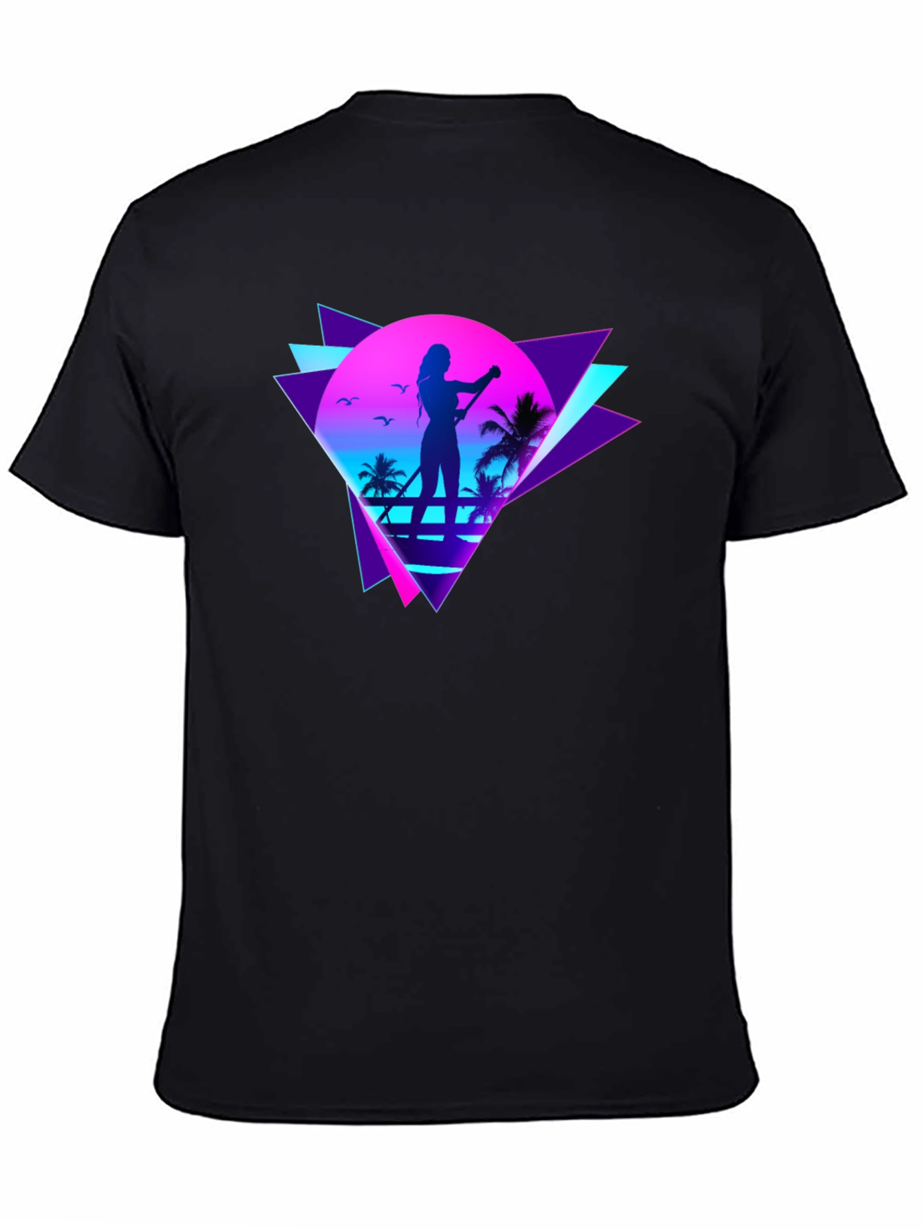 Black Retro Wave Paddleboarder Graphic Tee view 4
