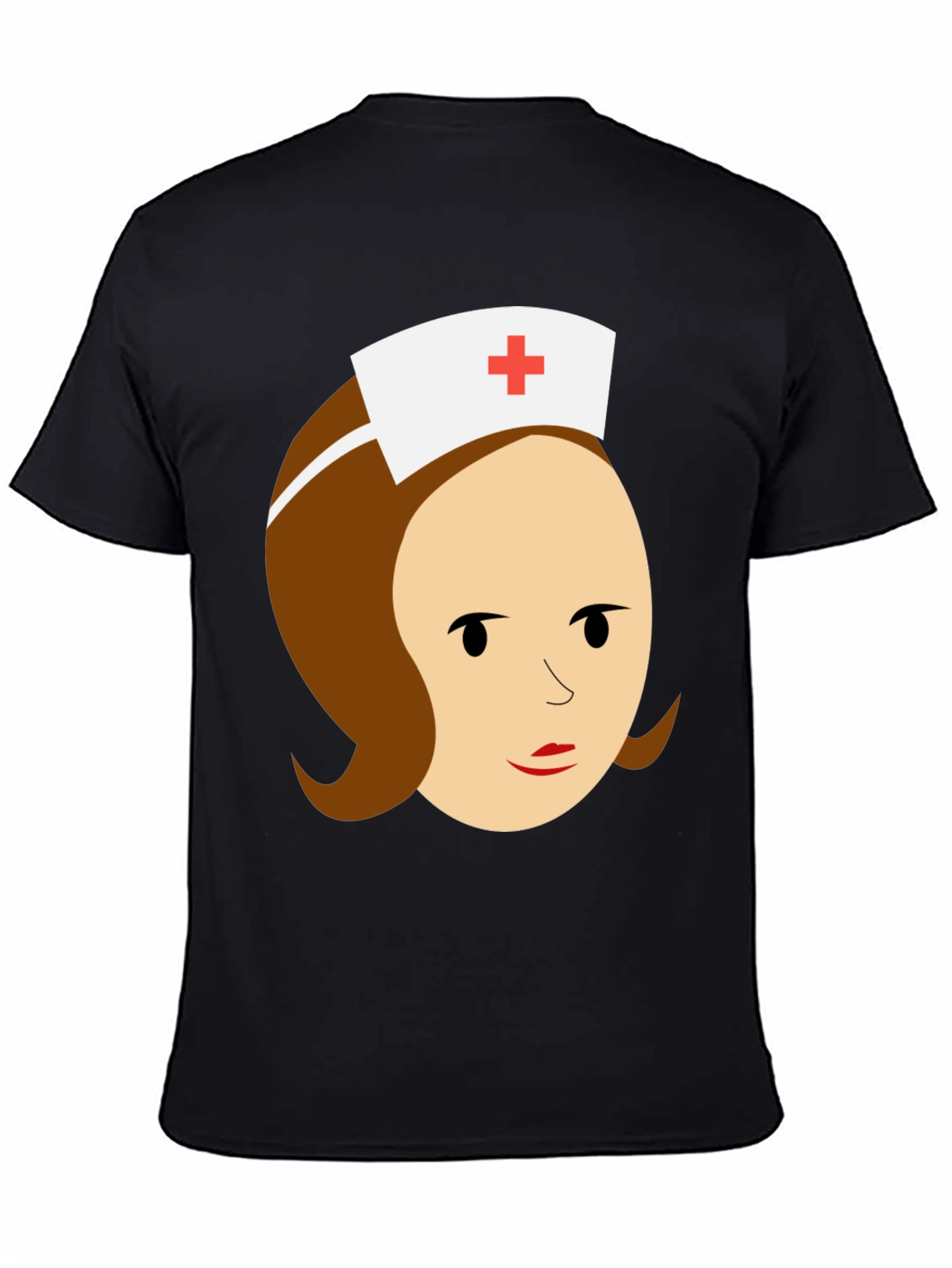Black Cartoon Nurse Graphic Tee - Black Cotton T-Shirt view 4