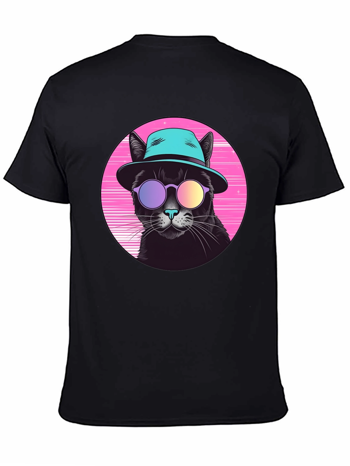 Black Cool Cat Retro T-Shirt view 4