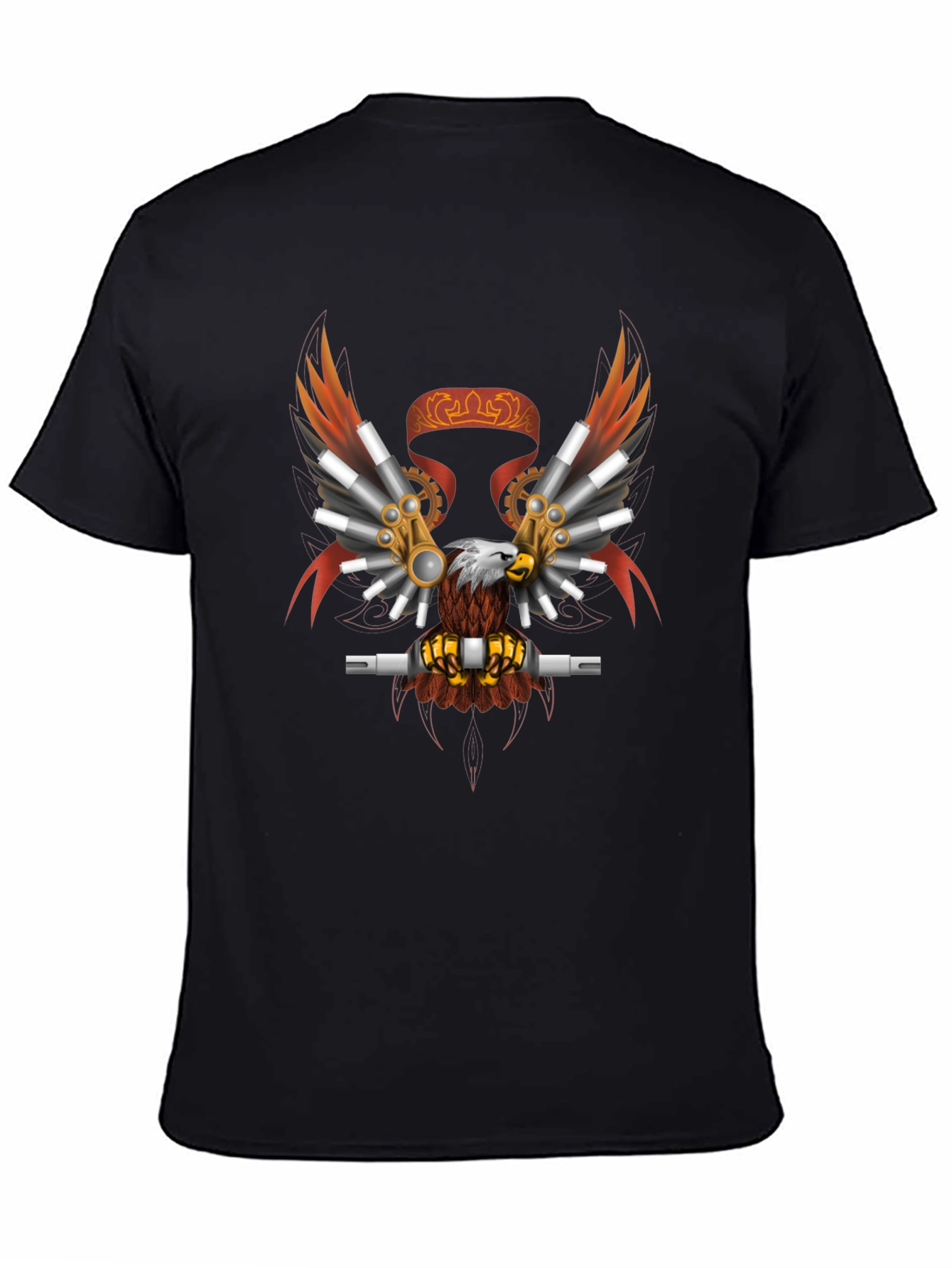 Black Steampunk Eagle Graphic Tee - Black Cotton Blend view 4