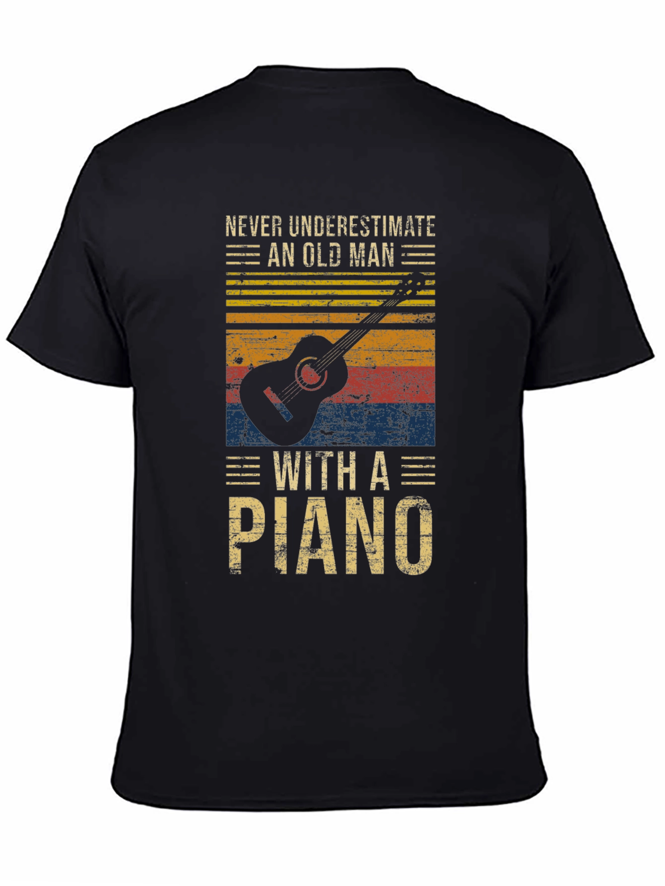Black Never Underestimate Old Man with a Piano Graphic T-Shirt view 4