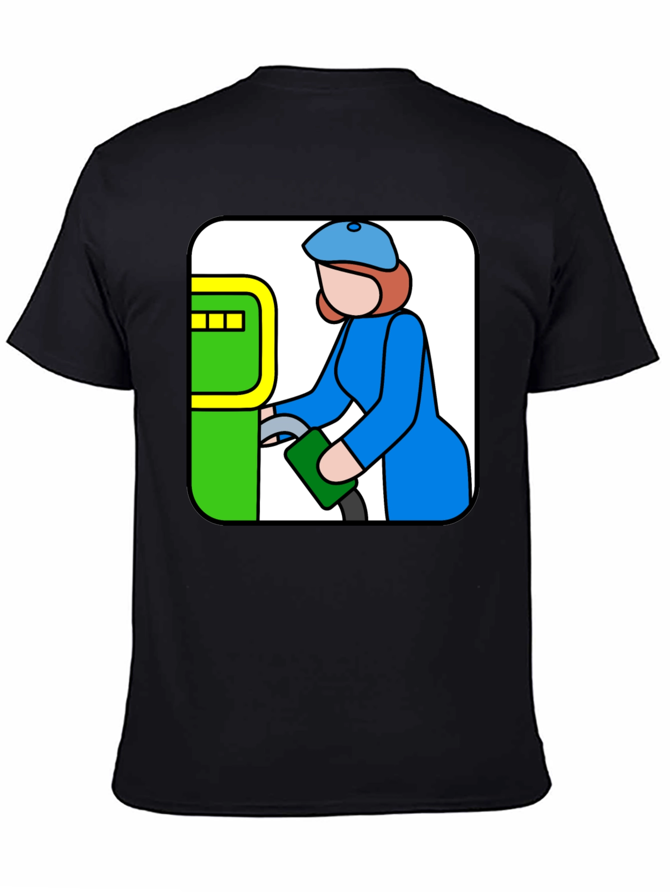 Black Cartoon Gas Station T-Shirt - Black Cotton Tee view 4