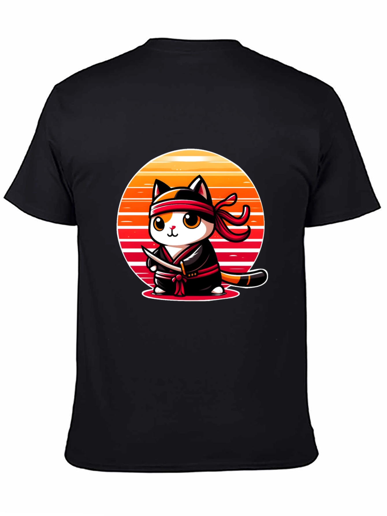 Black Ninja Cat T-Shirt: Sunset Samurai Kitten view 4
