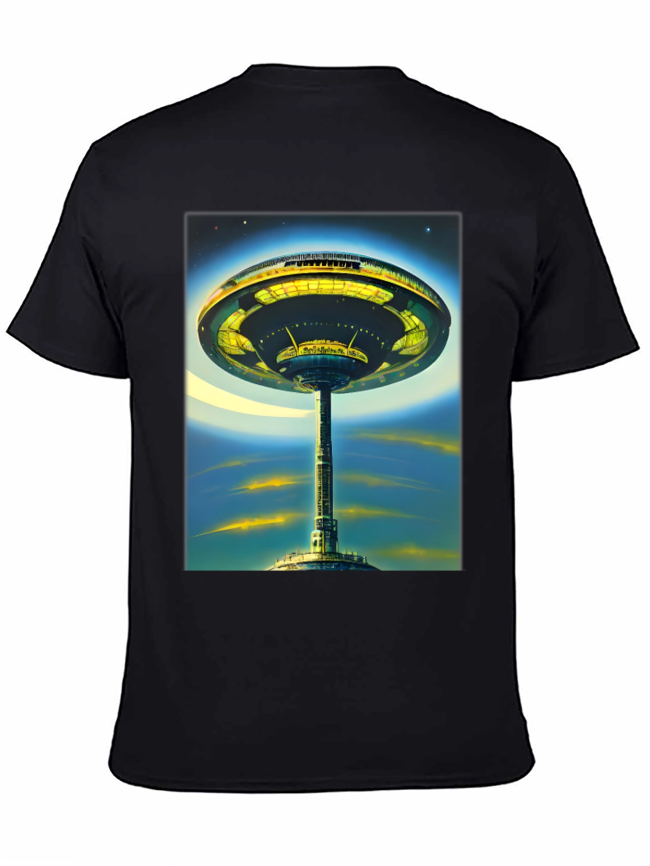 Black Futuristic Cityscape Graphic Tee - Sci-Fi Style view 4