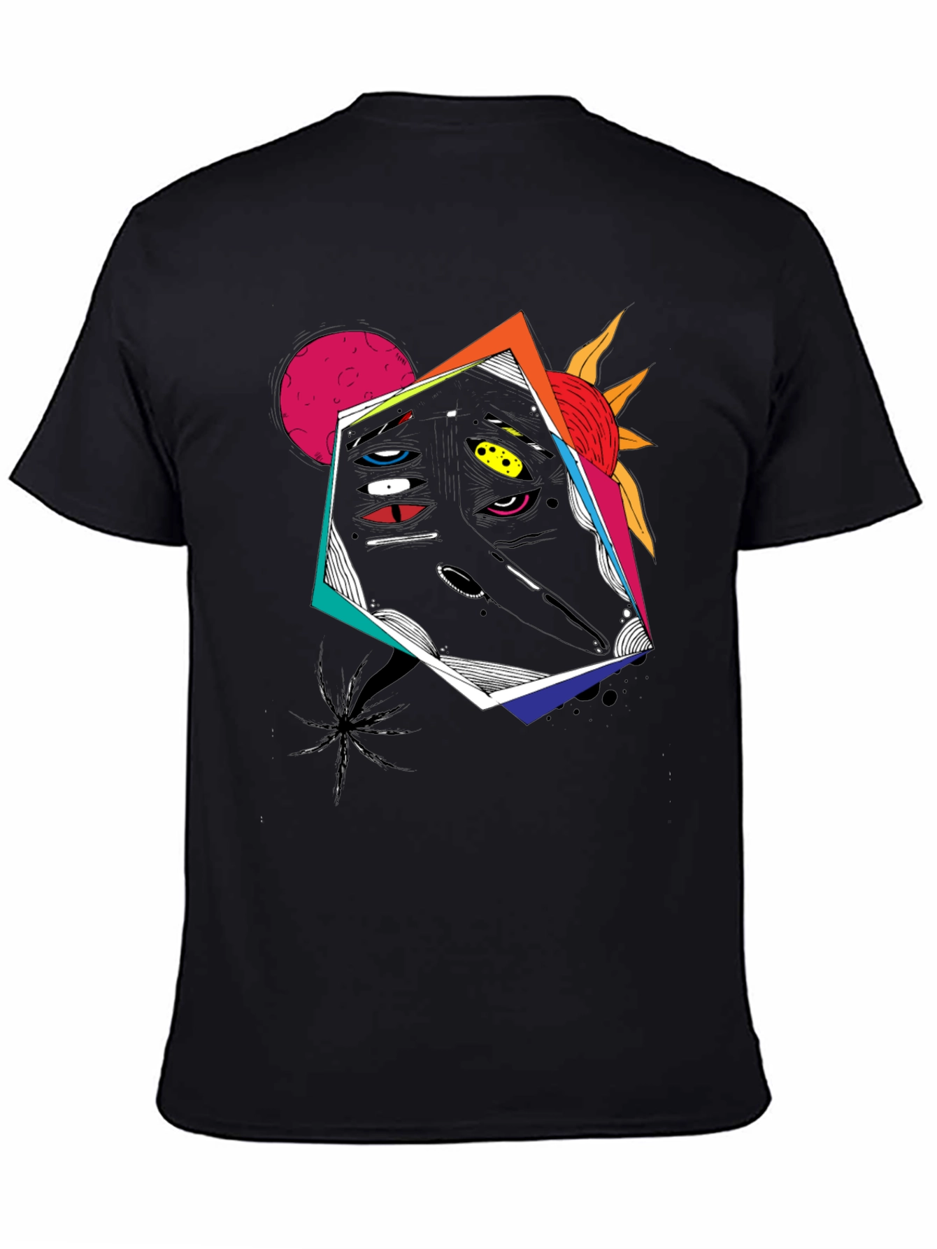 Black Abstract Graphic Print Black Tee view 4