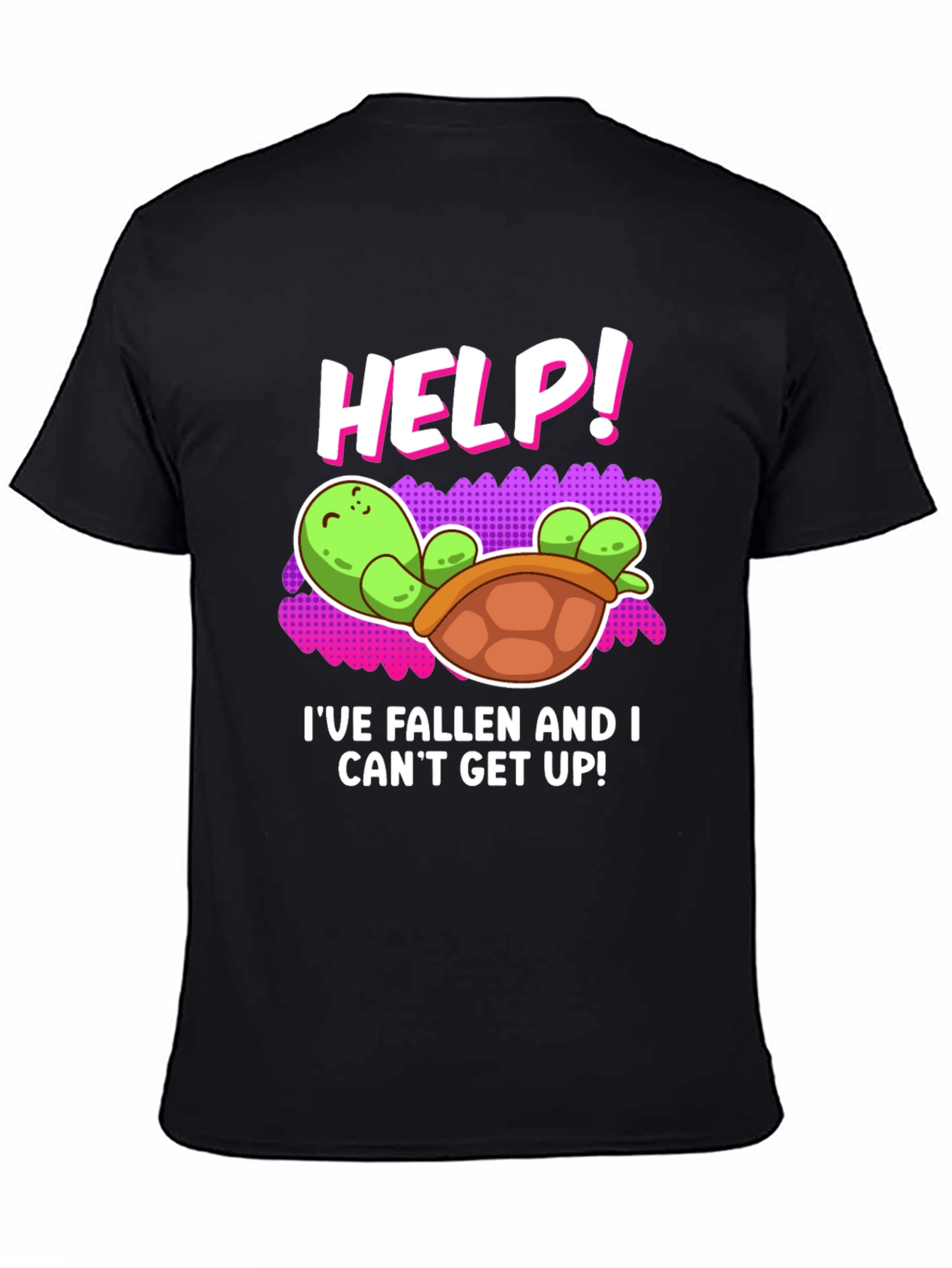 Black Help! Turtle T-Shirt - Funny Fallen Turtle Design view 4