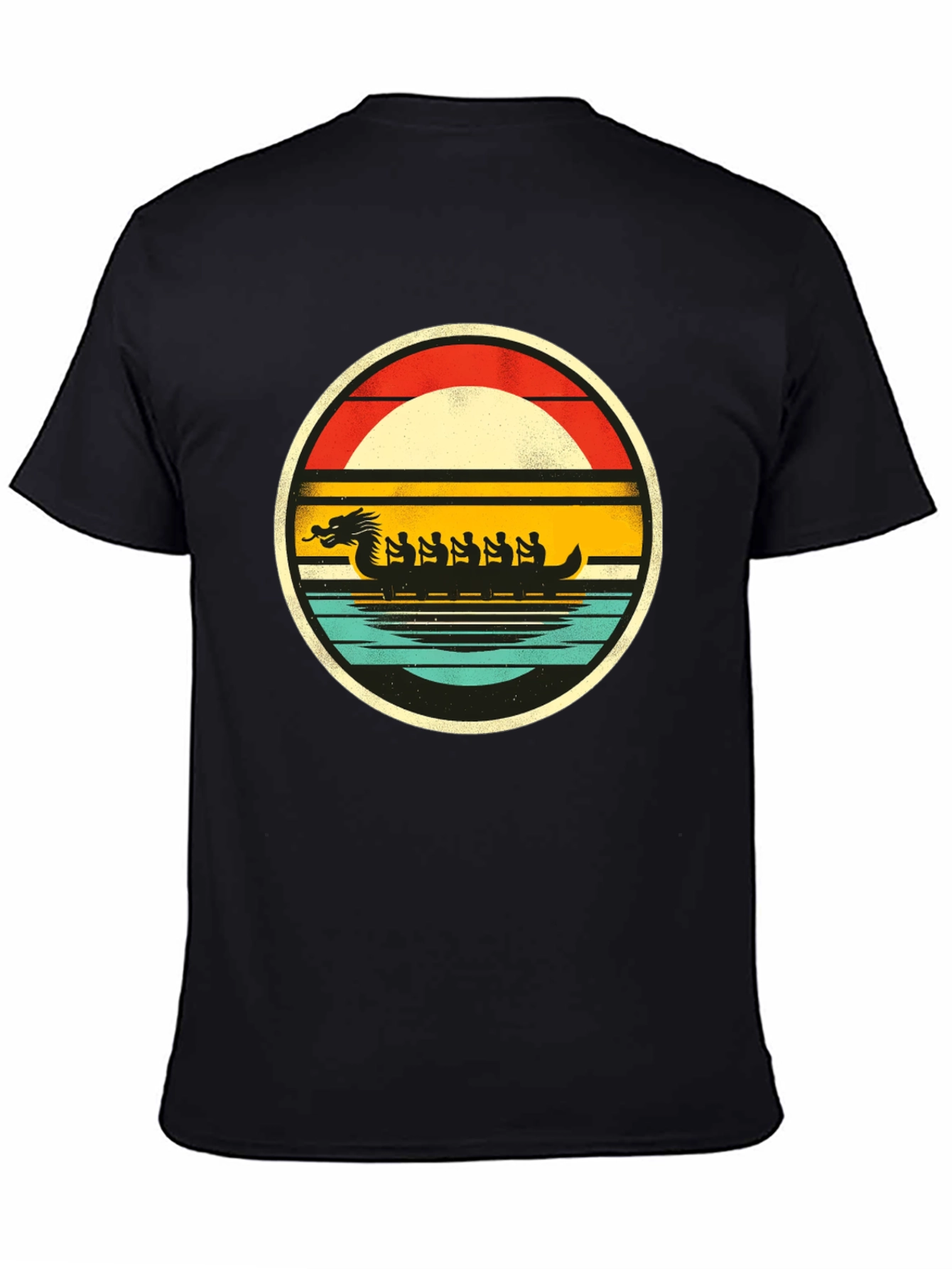 Black Dragon Boat Retro T-Shirt view 4