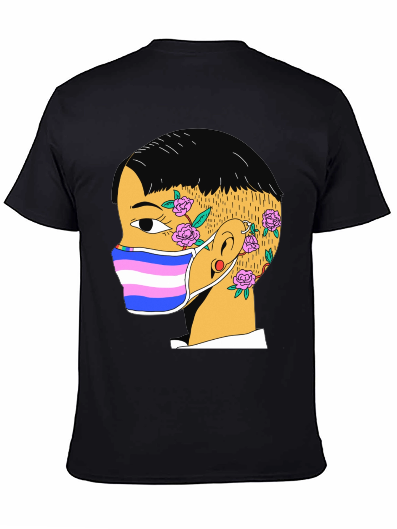 Black Graphic Tee with Trans Pride Mask Design view 4