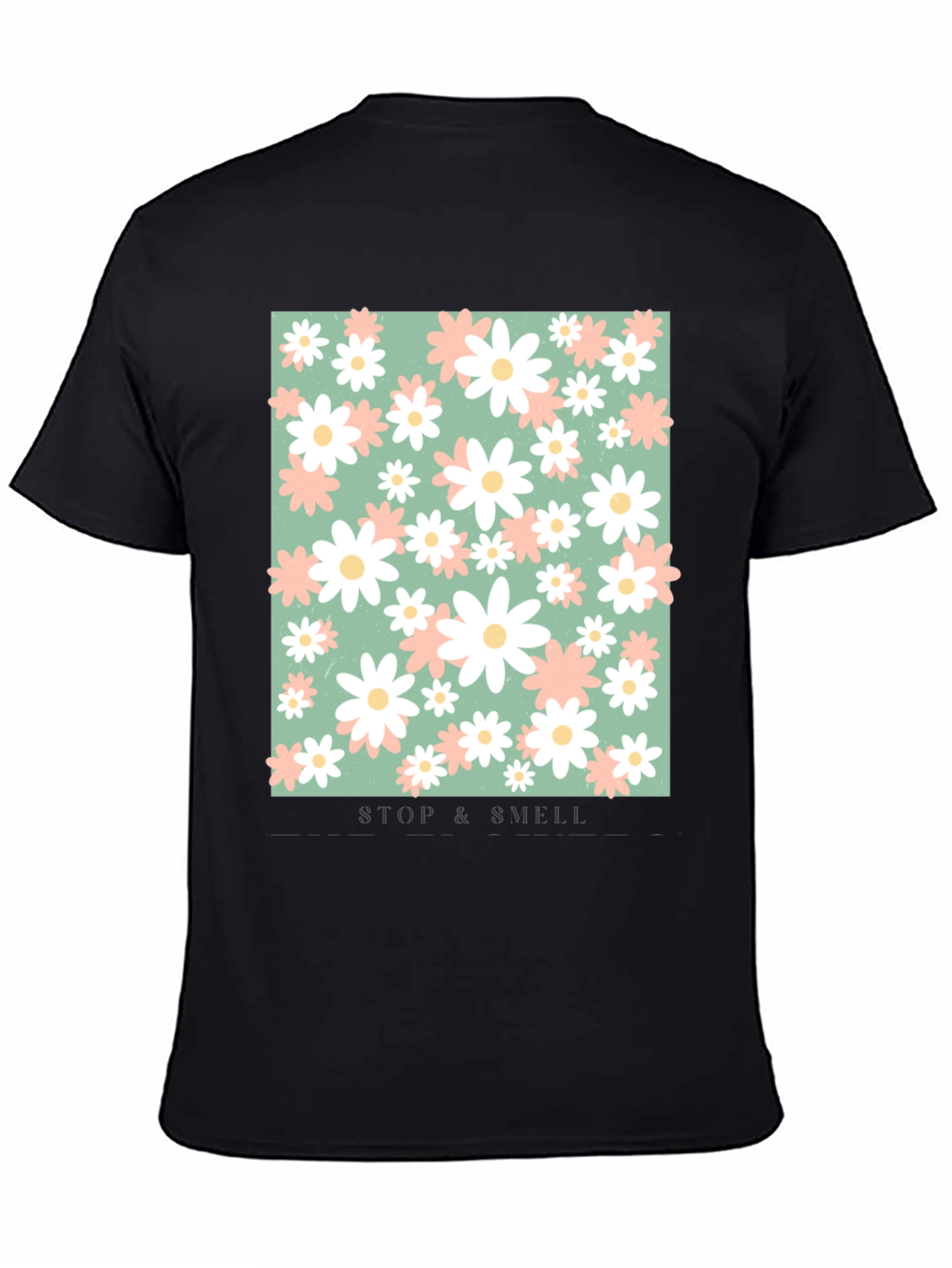 Black Floral Print T-Shirt - Stop and Smell the Flowers view 4