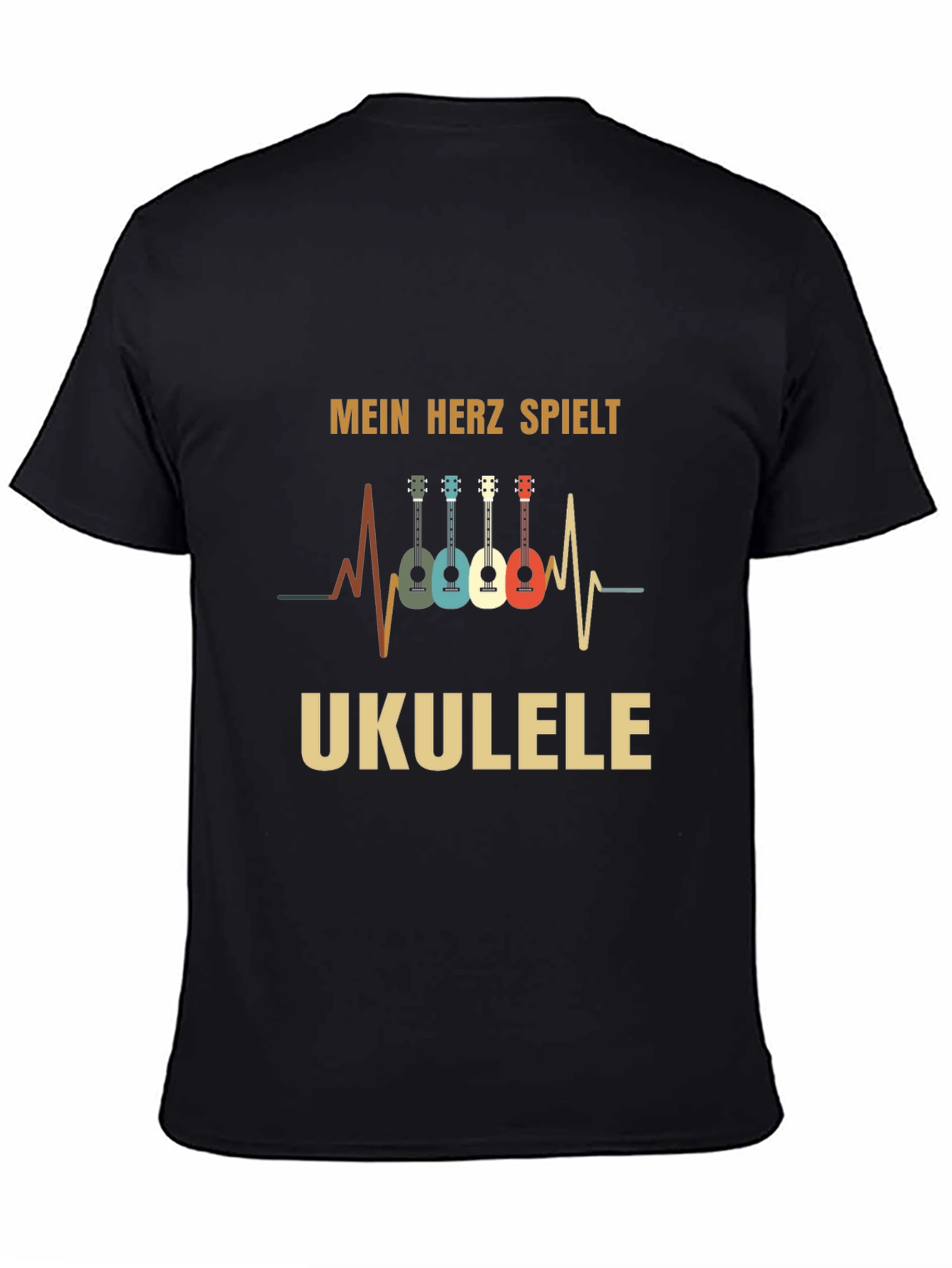 Black Mein Herz Spielt Ukulele Black T-Shirt view 4