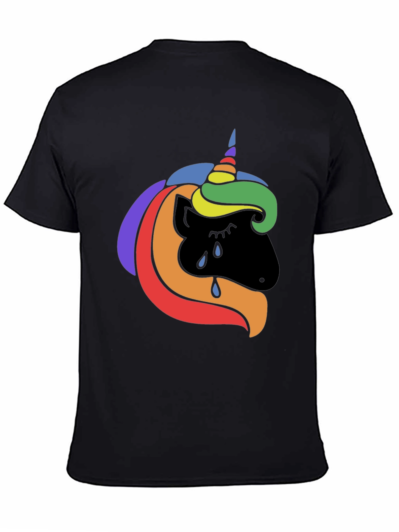Black Rainbow Unicorn Crying Black T-Shirt view 4